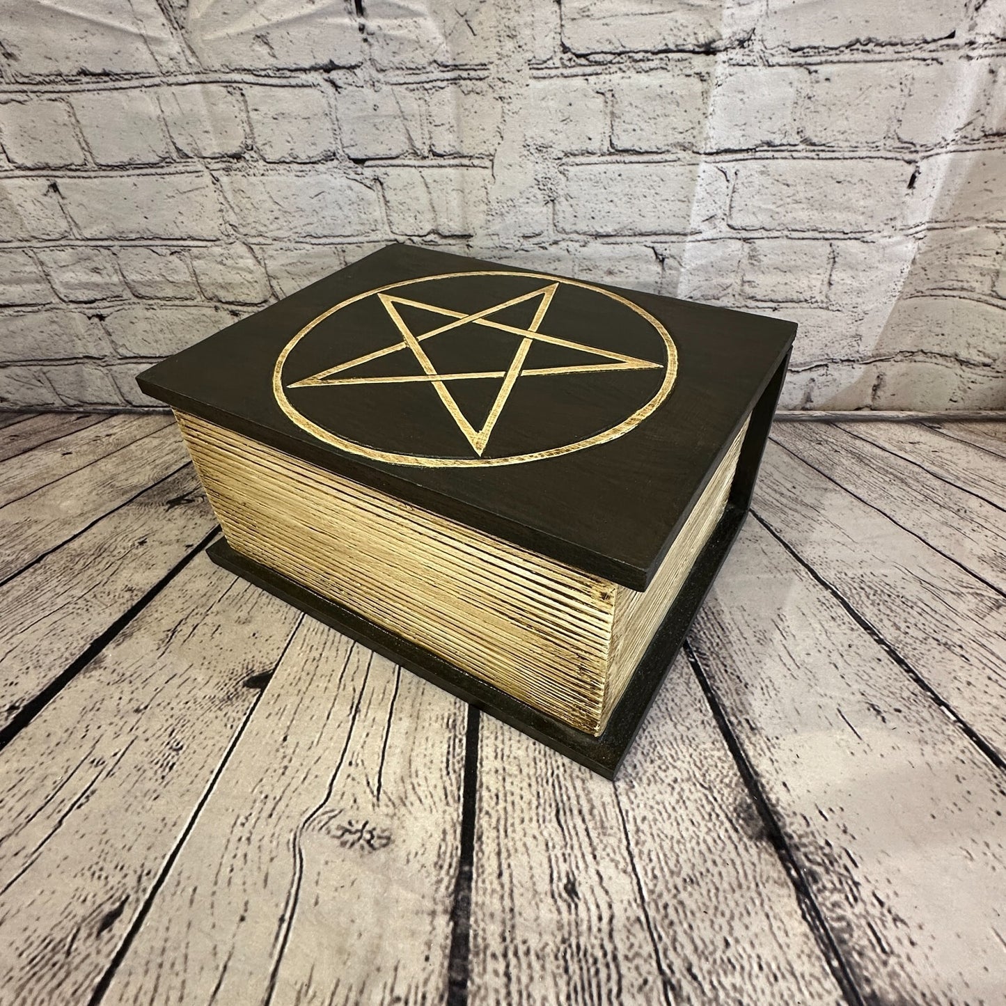 30cm x 22cm Book Wooden Gothic Pentagram Symbol Coffin Jewellery Trinket Box