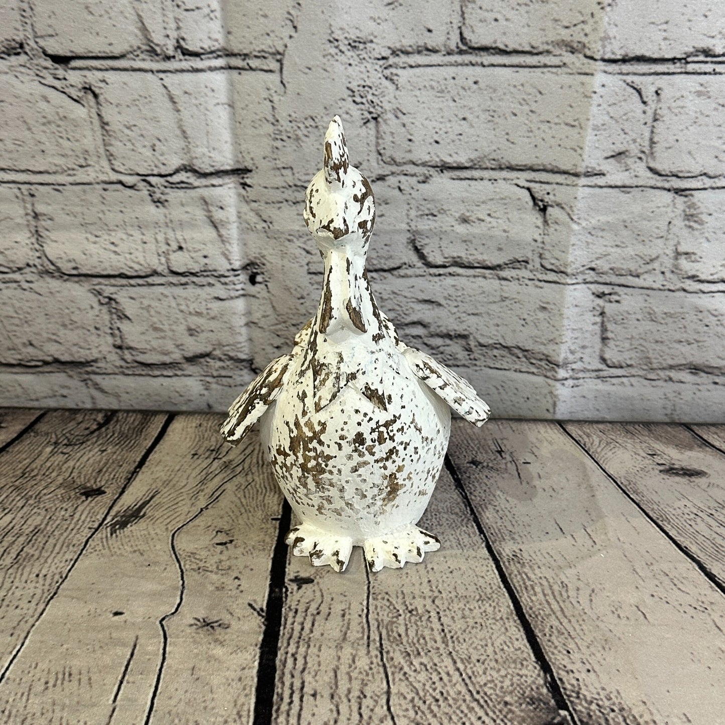20cm x 10cm White Shabby Wooden Rooster Cockerel Retro Collectable Hand Carved