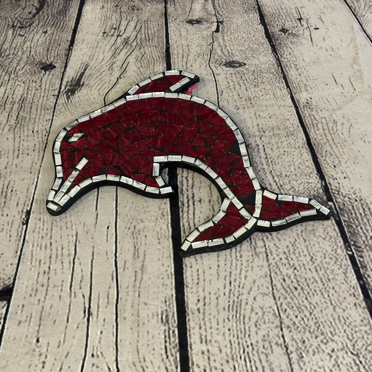 Red Dolphin Fish Mosaic Tile Wall Mirror 20cm x 20cm Handmade New