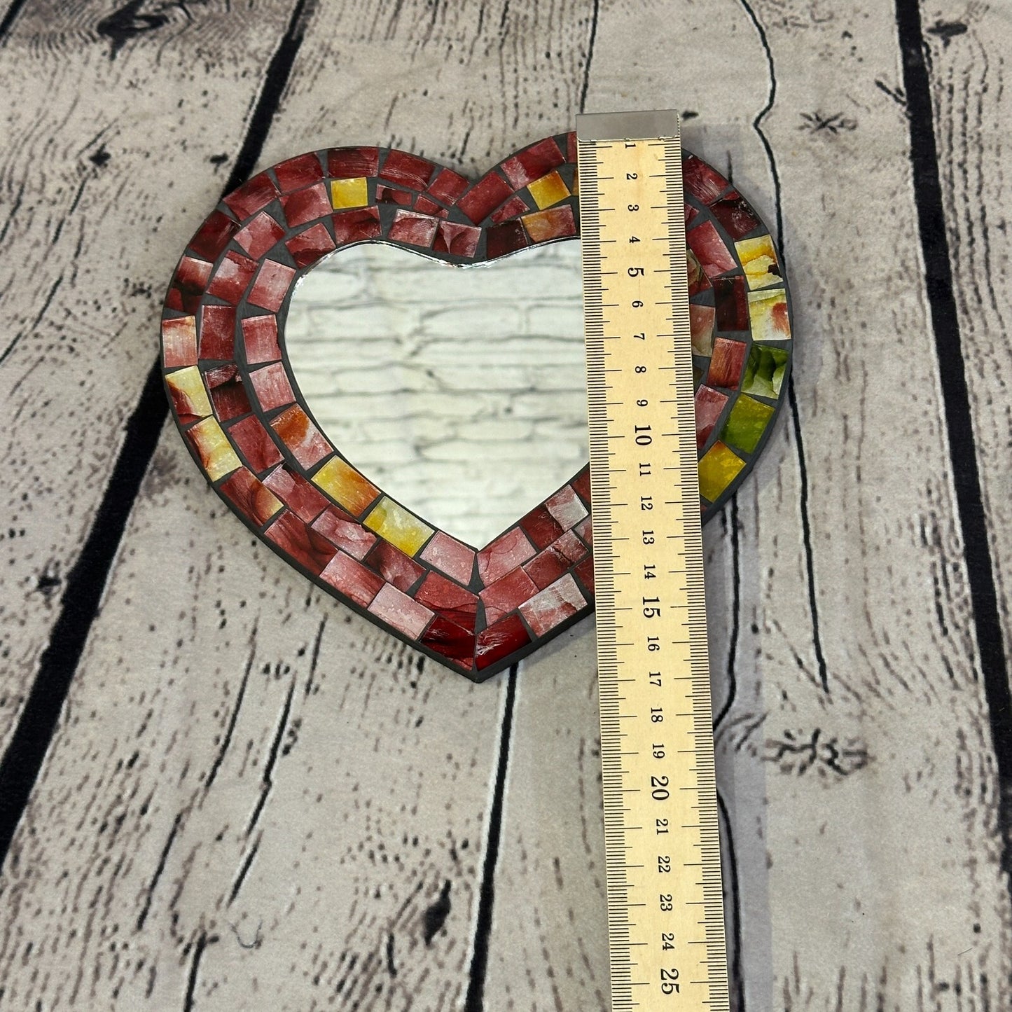 Red Heart Shape Mosaic Tile Wall Mirror 20cm x 15cm 8 Inches Handmade New