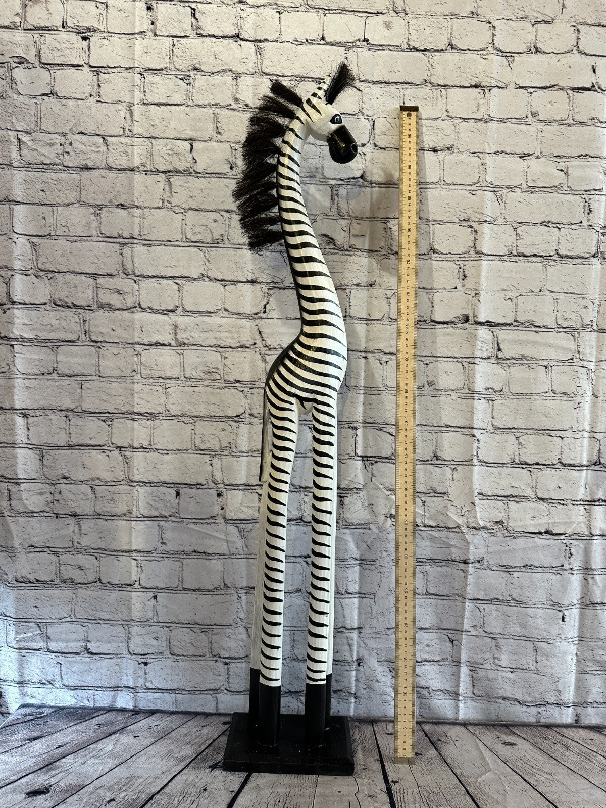 100cm White Black Painted Wood Zebra Tall Statue Wood Modern Hand Carved Painted