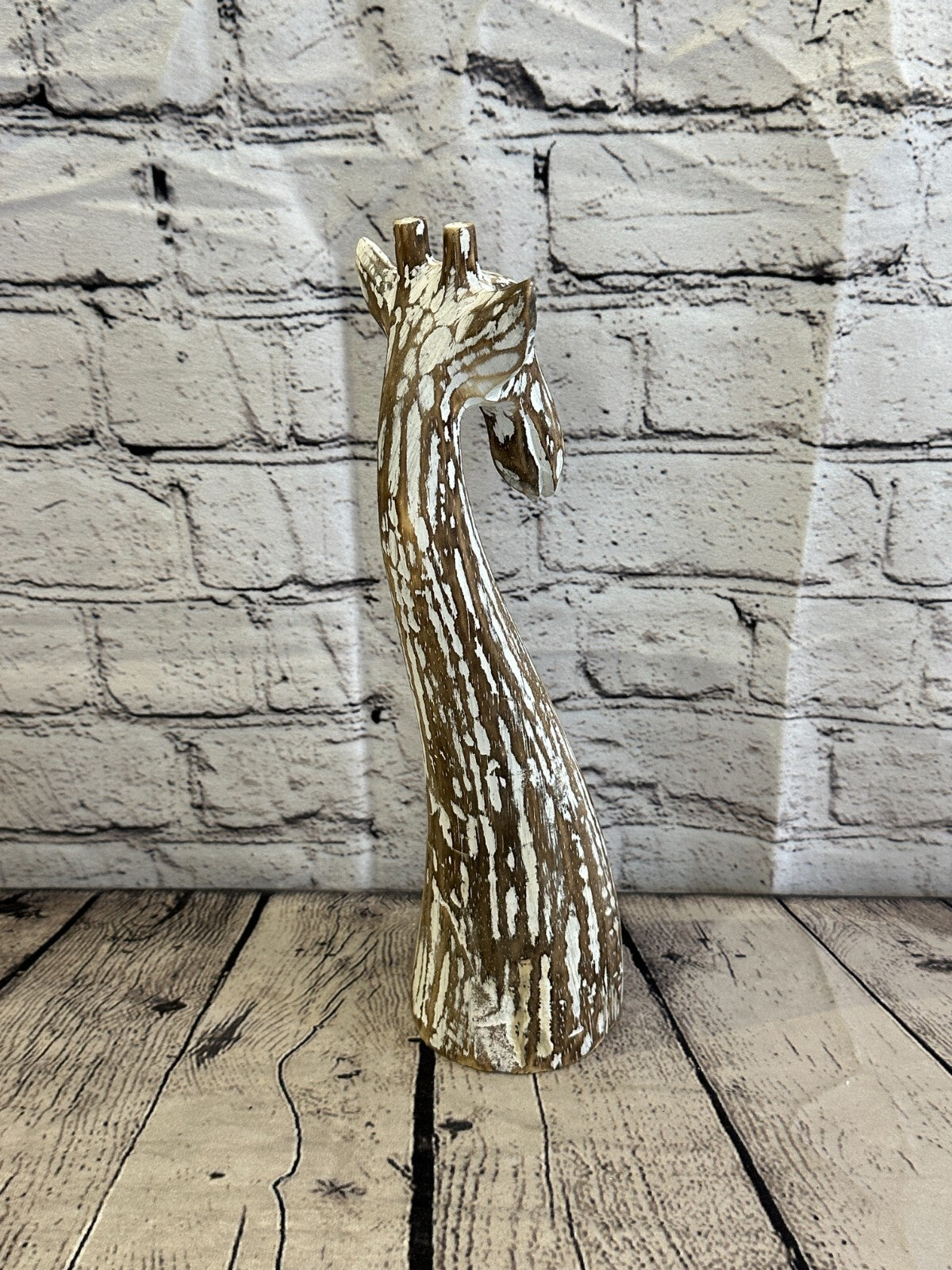 Brown Wooden Giraffe Head With Shabby Pattern 30cm x 10cm Handmade and Fairtrade