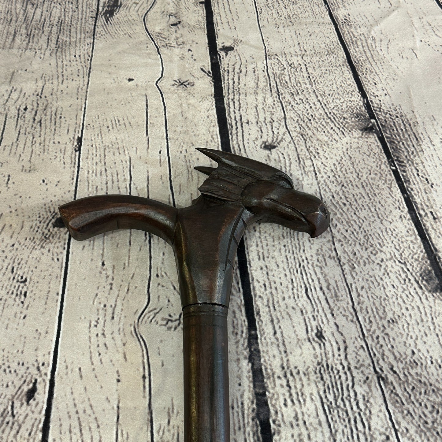 Dragon Head 90cm Tribal African Walking Stick Cane Hand Carved Dark Wood