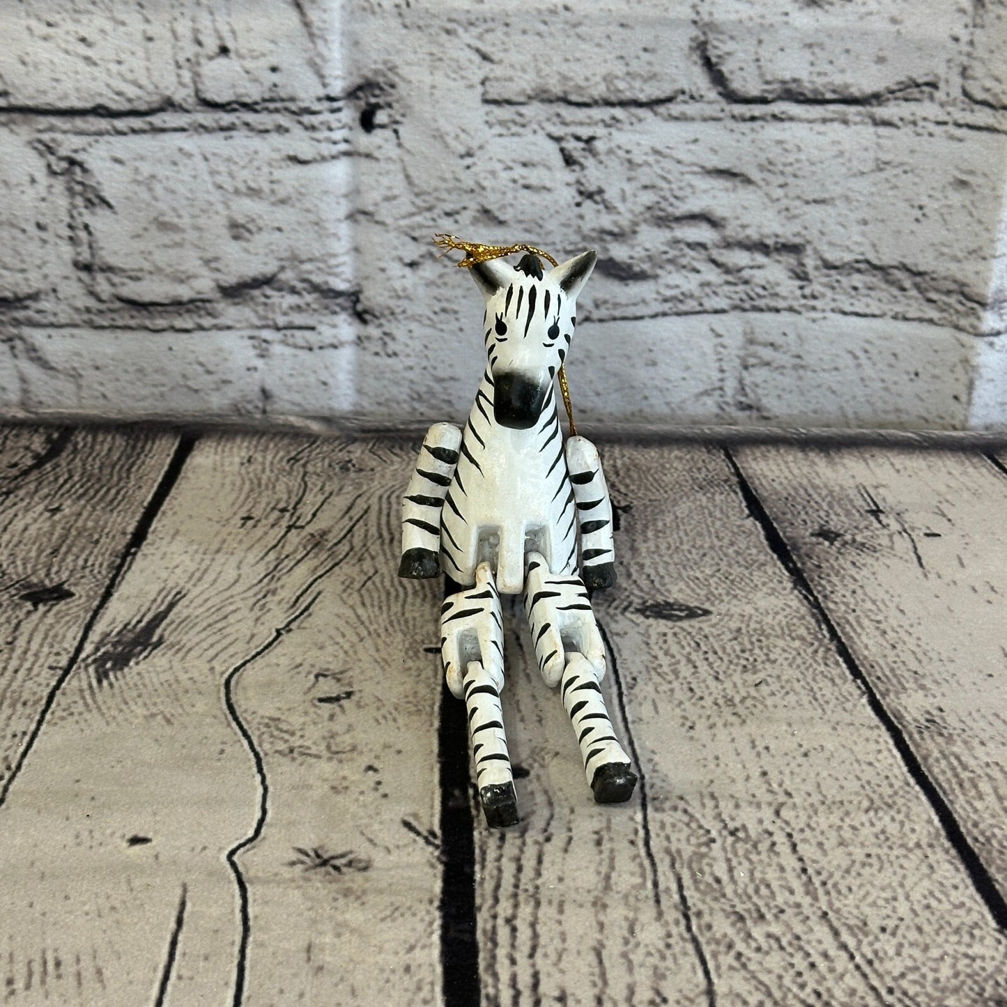 10cm Striped Zebra Sitting Animal, Wooden Shelf Ornament Handmade and Fairtrade