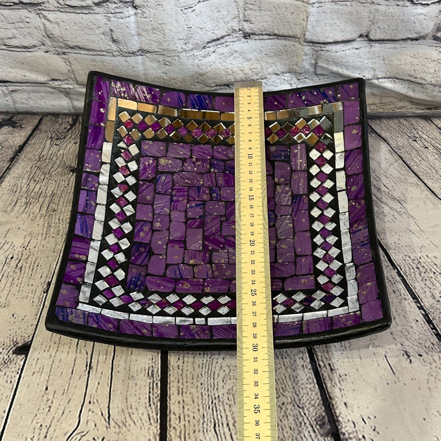 30cm Purple Square Mosaic Handmade Ceramic Glass Tile Bowl Fruit