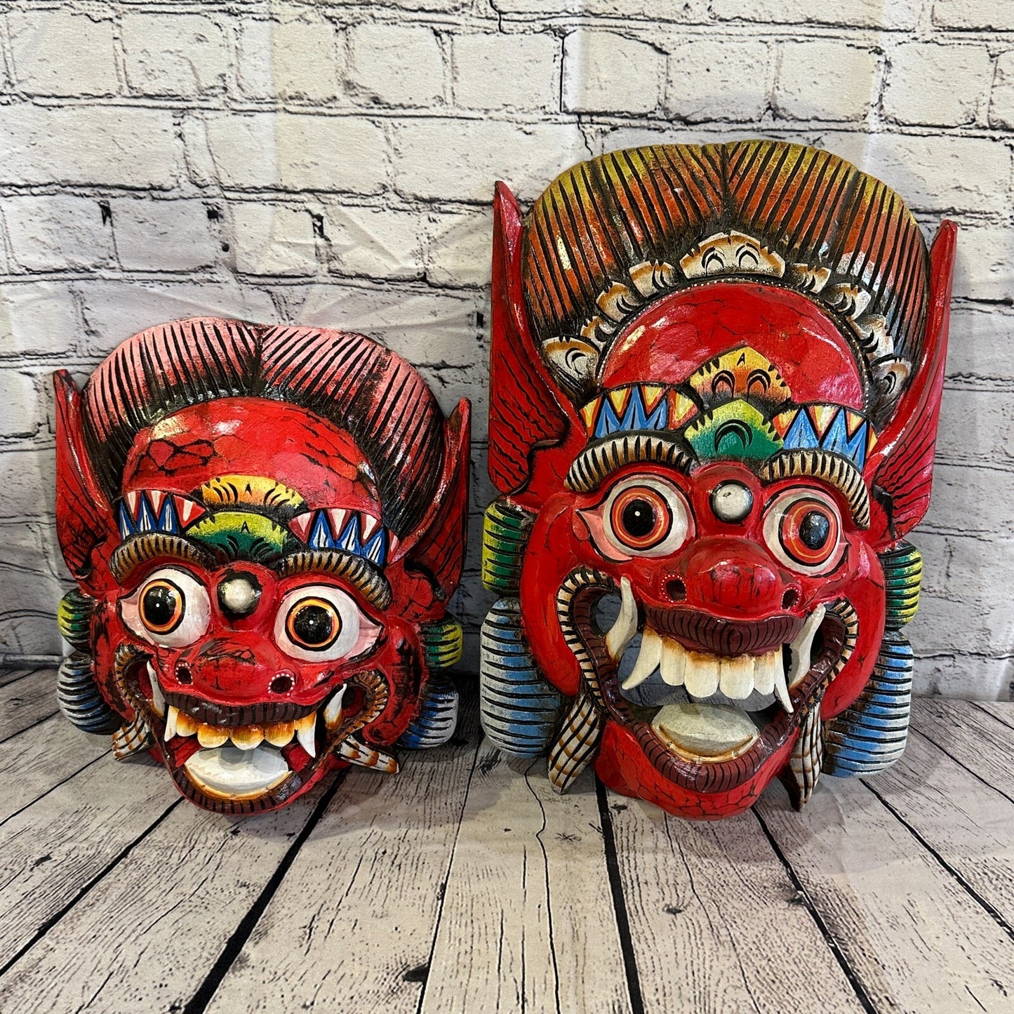 Large Wooden Red Barong Wall Mask 30cm x 25cm Handmade And Fairtrade