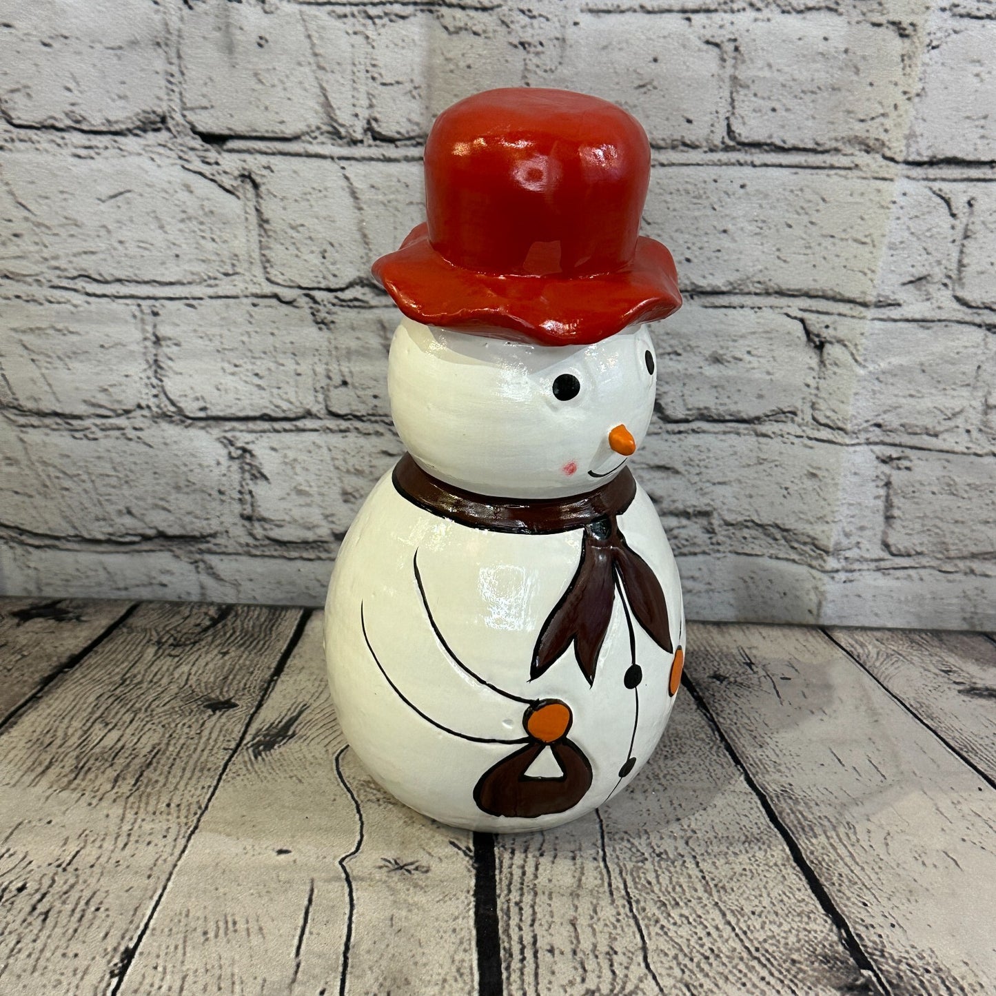 25cm x 12cm Red Top Hat Snowman Handcrafted Wood Xmas Christmas Ornament