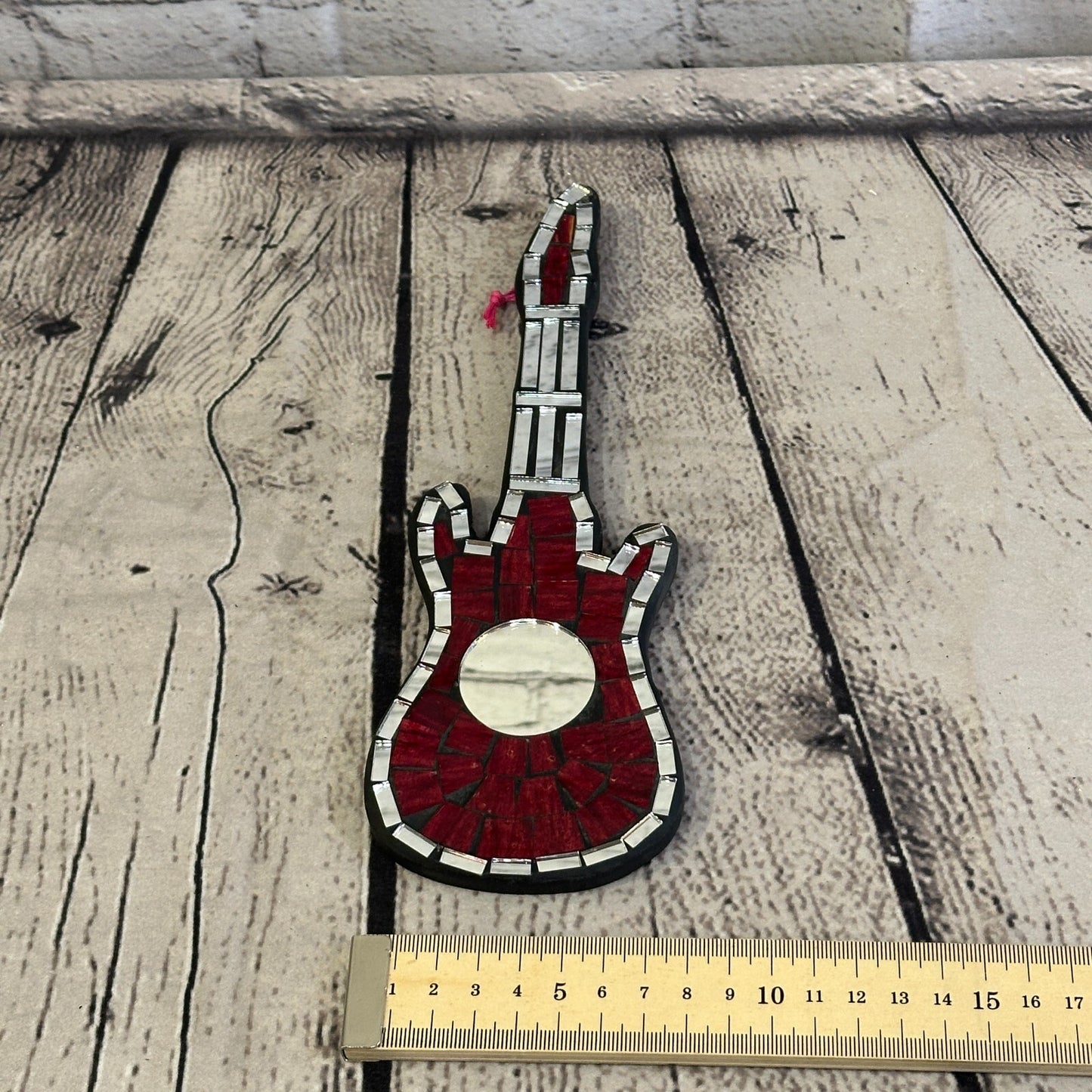 Bright Red Electric Guitar Mosaic Tile Wall Mirror 20cm x 8cm Handmade New