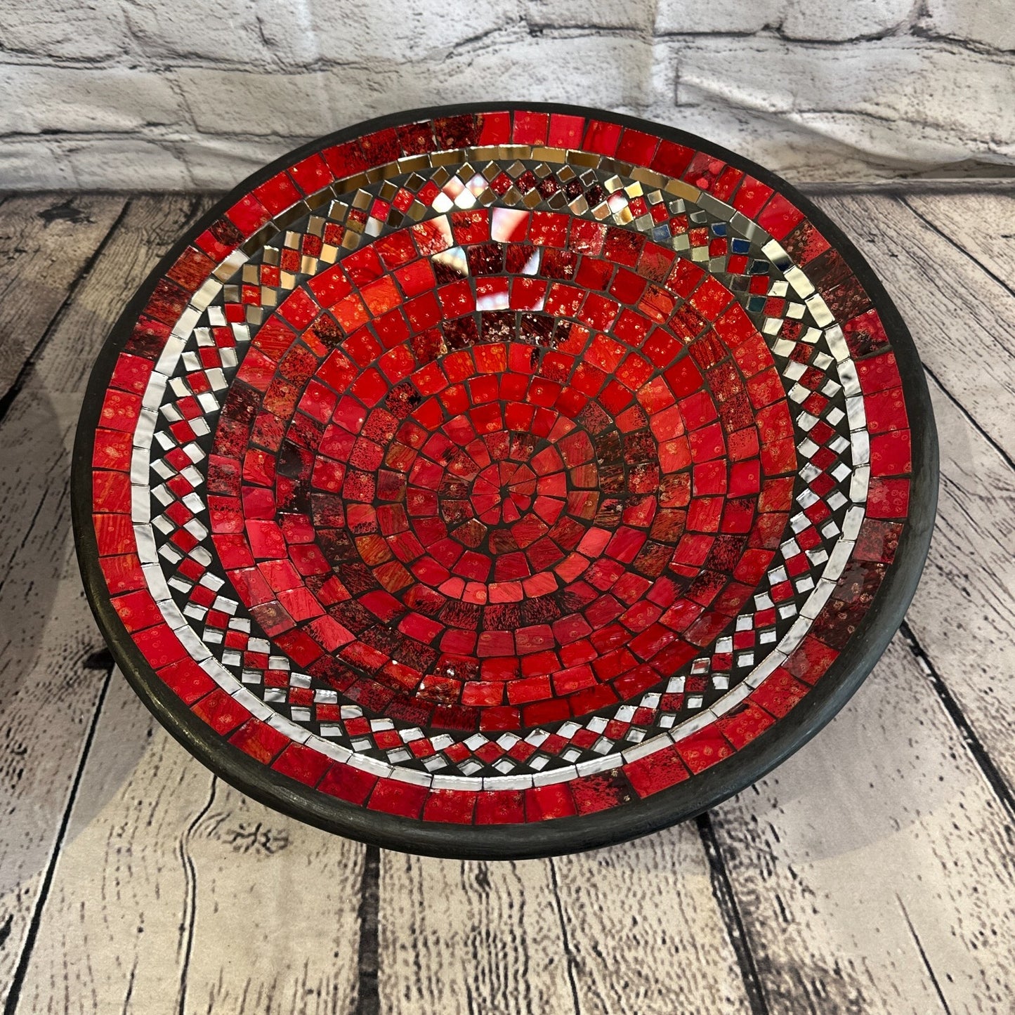 35cm Red Round Mosaic Handmade Ceramic Glass Tile Bowl Fruit