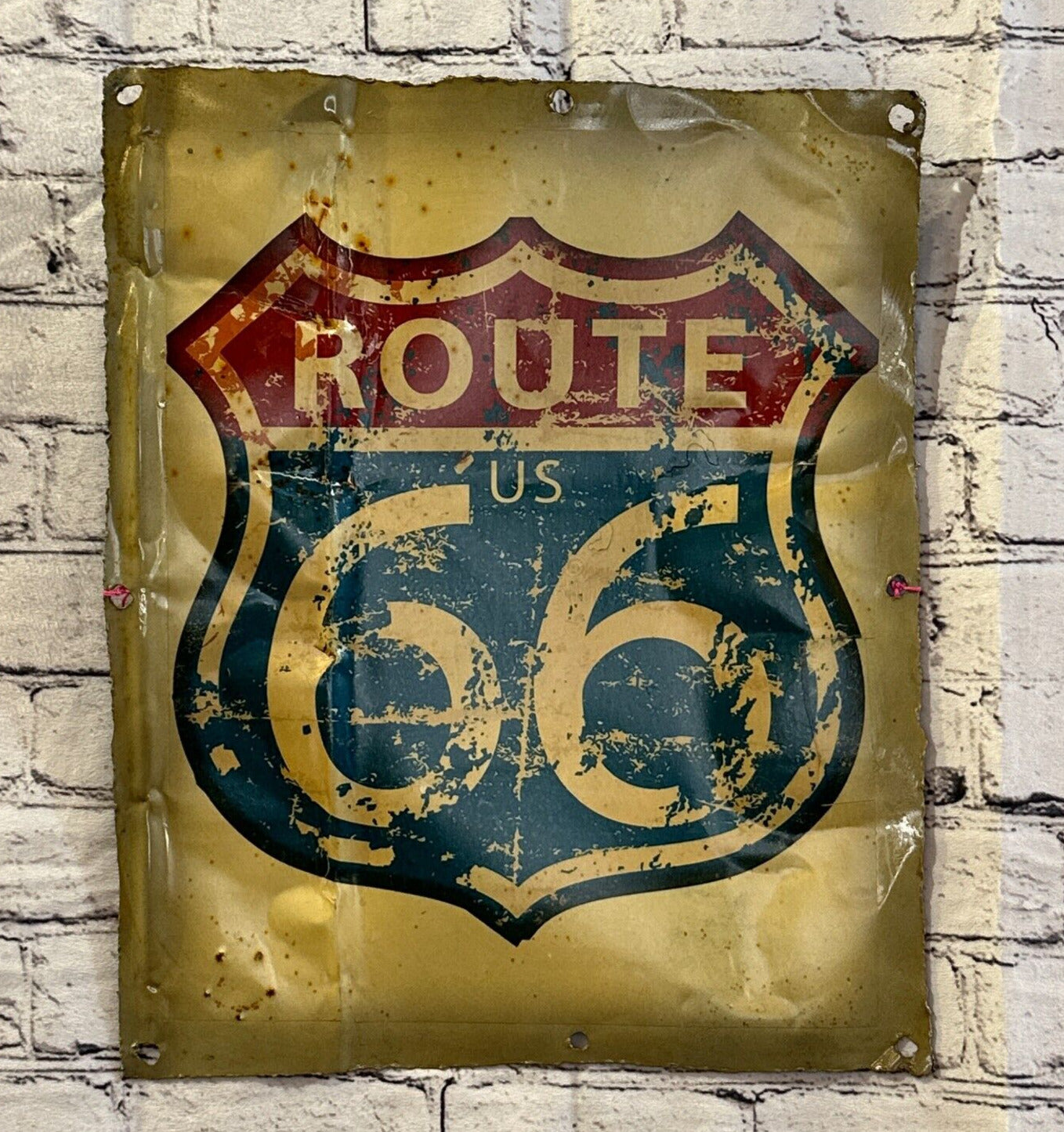Route 66 Colourful Biker Advert Wall Plaque 42cm x 36cm Vintage Retro Tin Sign