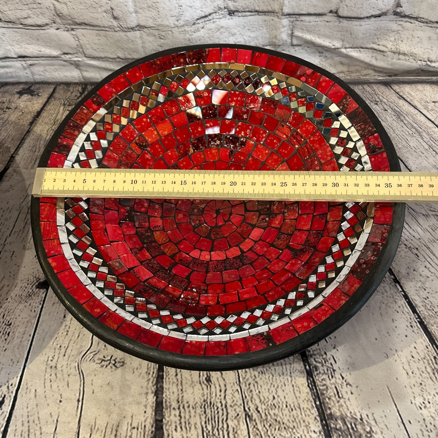 35cm Red Round Mosaic Handmade Ceramic Glass Tile Bowl Fruit