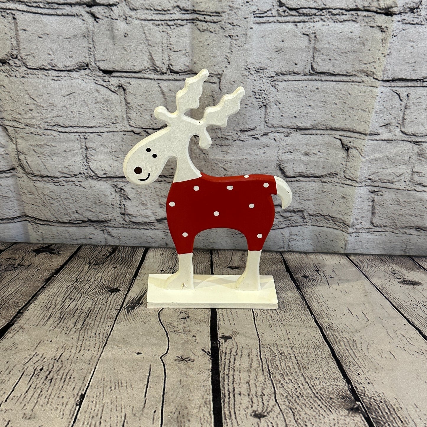 25cm x 20cm Red Handcrafted Wood Reindeer Xmas Christmas Ornament Antlers
