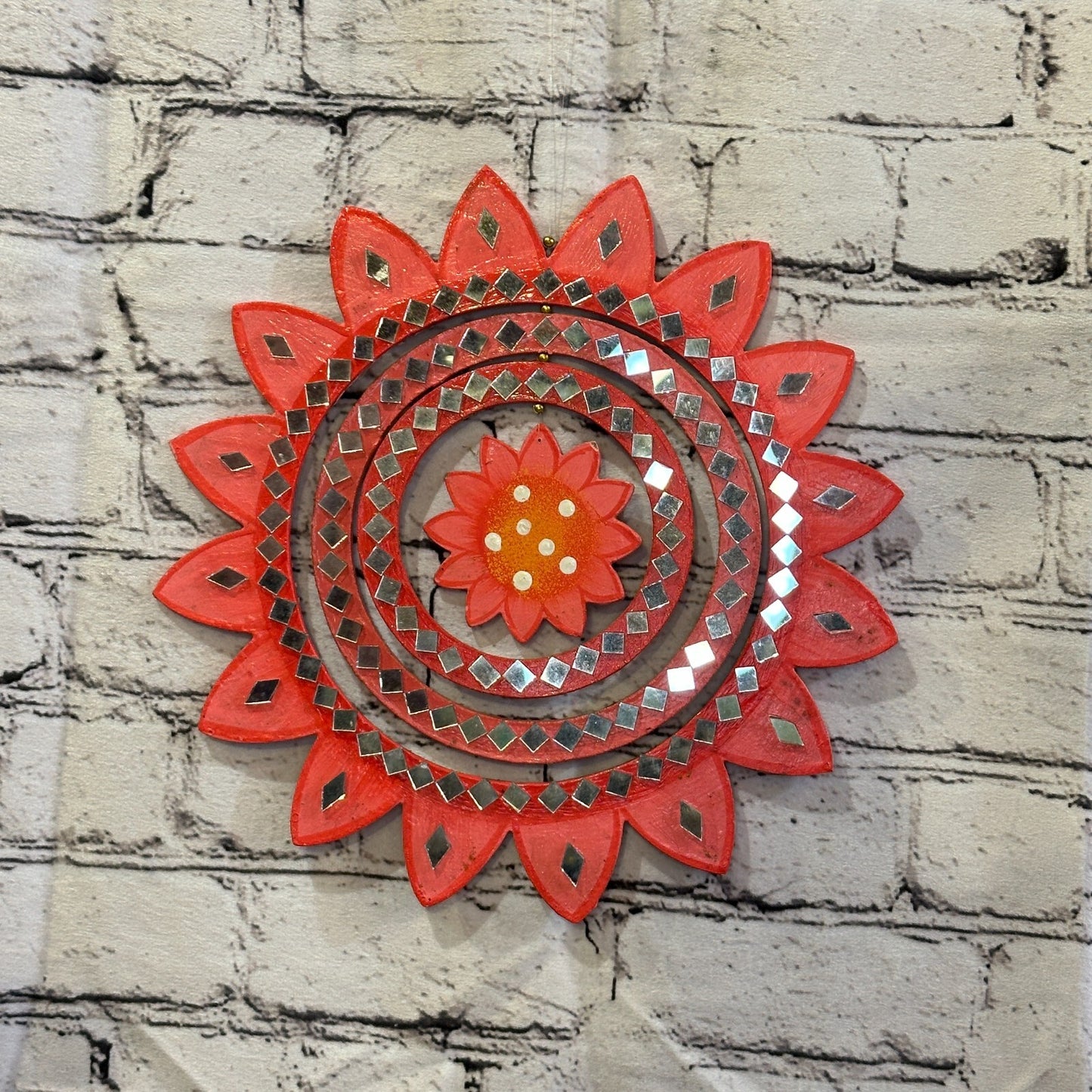 25cm Pink Sunflower Hanging With Mirrors Window Suncatcher Indoor Mobile