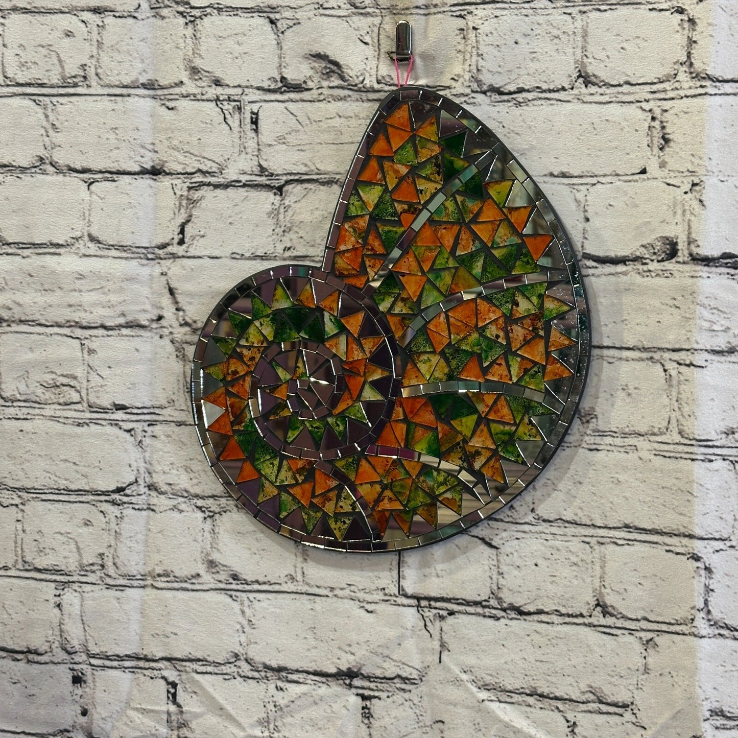 Orange Green Nautilus Shell Mosaic Tile Wall Mirror 30cm x 25cm Handmade New