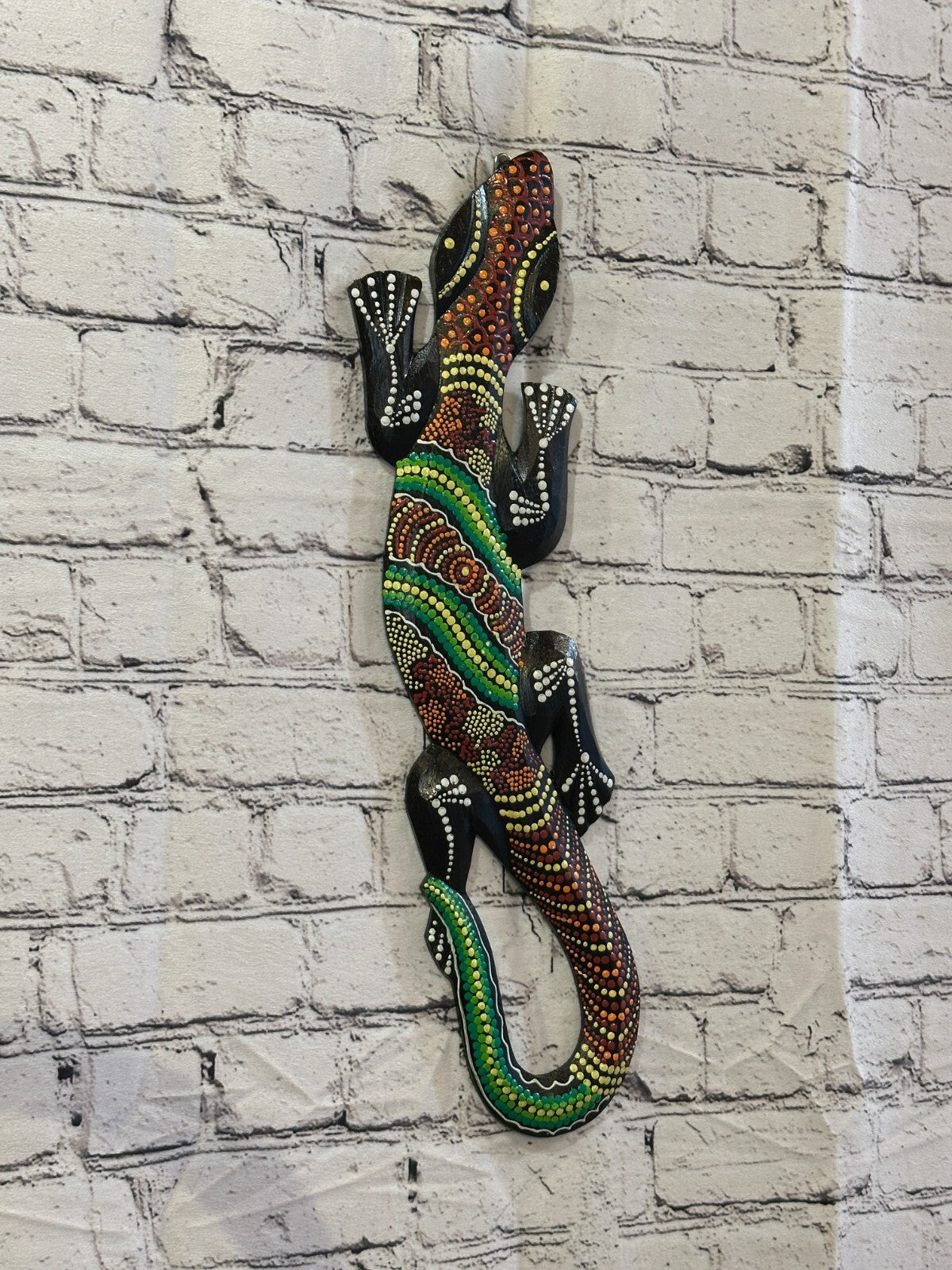 50cm Gecko Carved Wooden Dot Painted Ethnic Tribal Tiki Wall Handmade No 3