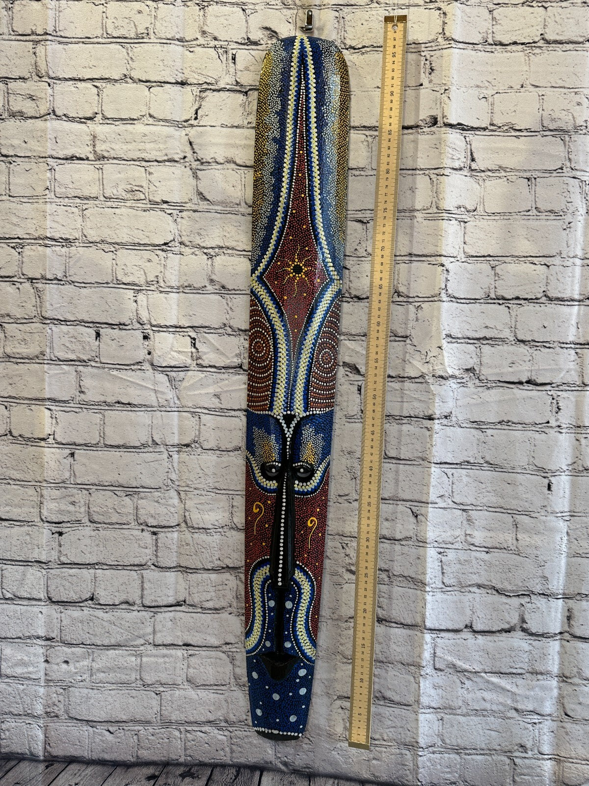 Mask 100cm Carved Wooden Dot Painted Ethnic Tribal Tiki Wall Art Handmade No 7