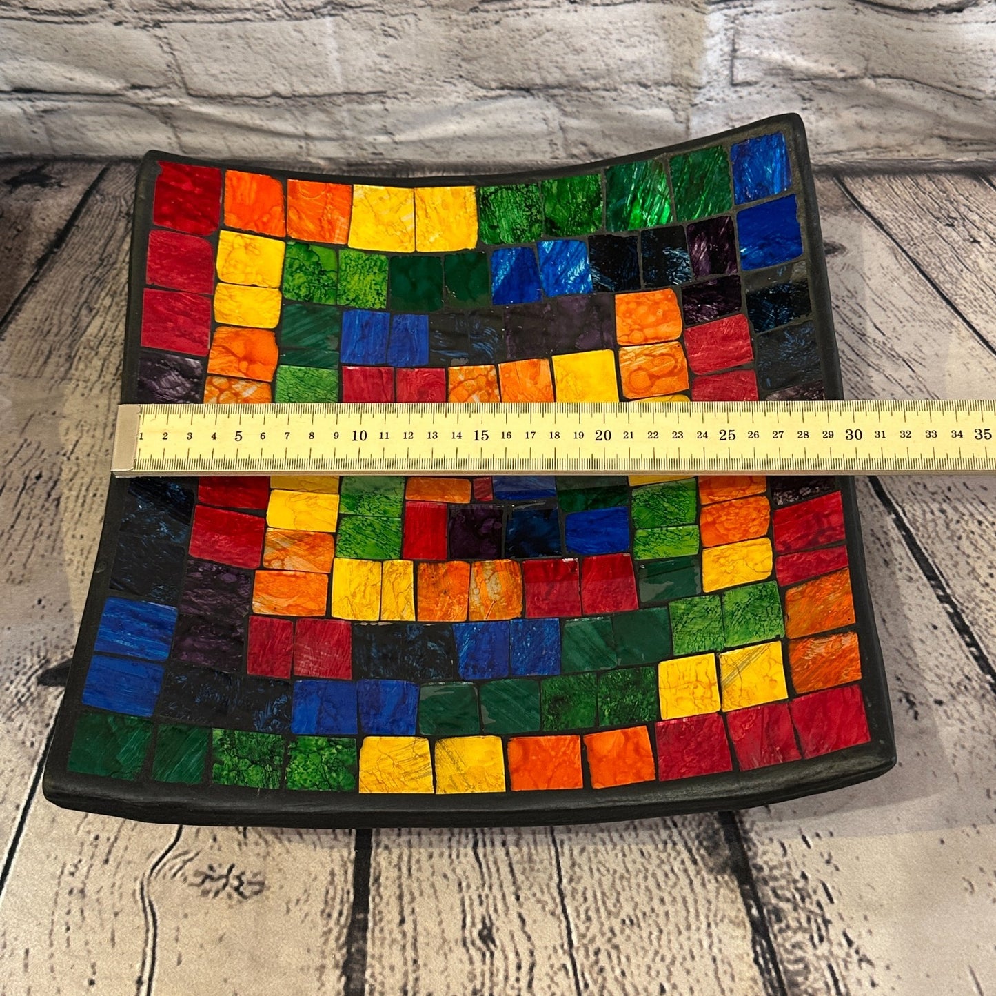 30cm Rainbow Blocks Square Mosaic Handmade Ceramic Glass Tile Bowl Fruit
