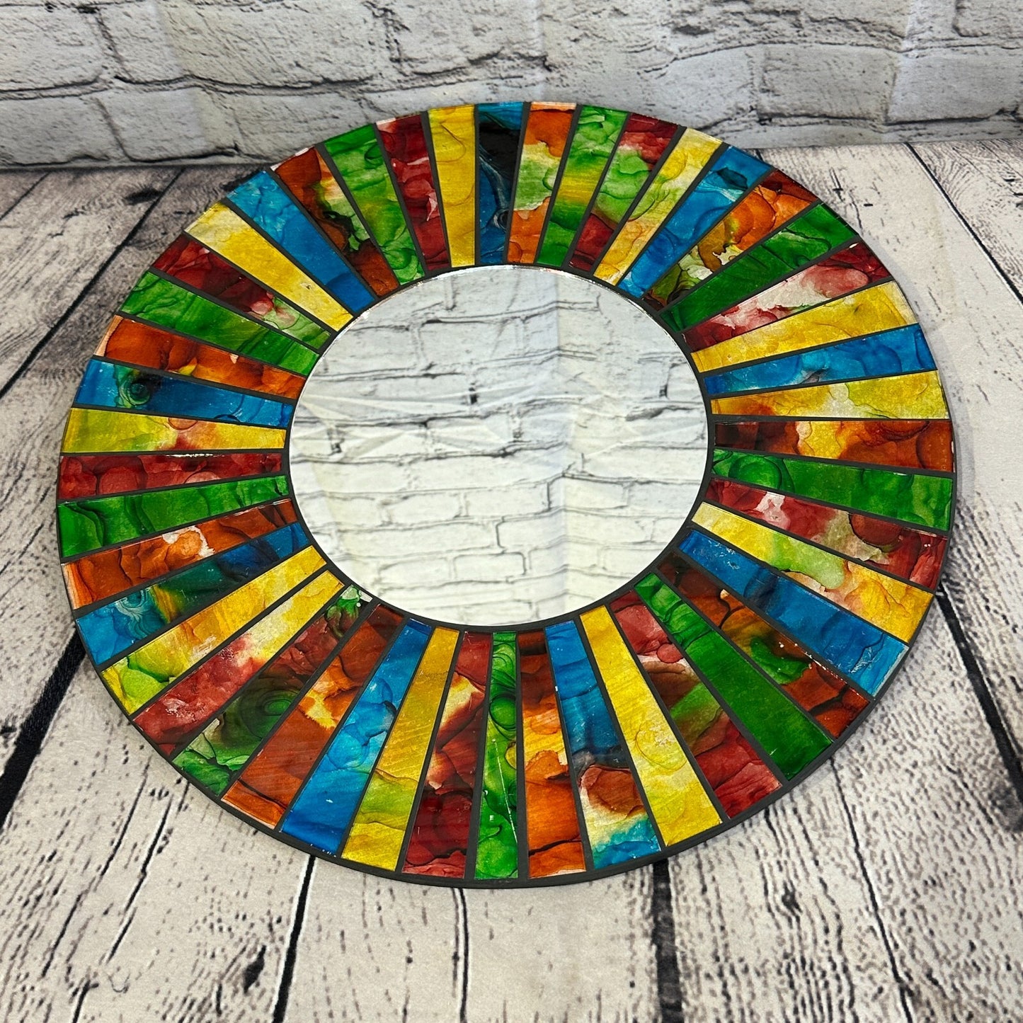 Rainbow Black Line Mosaic Tile Wall Mirror 40cm x 40cm 16 Inches Handmade New