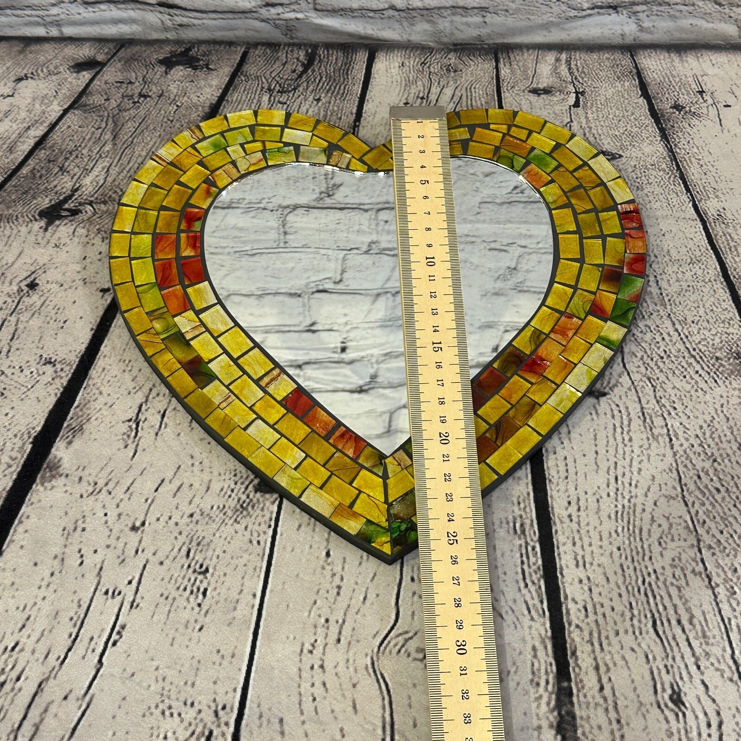 Yellow Heart Shape Mosaic Tile Wall Mirror 28cm x 25cm 10 Inches Handmade New