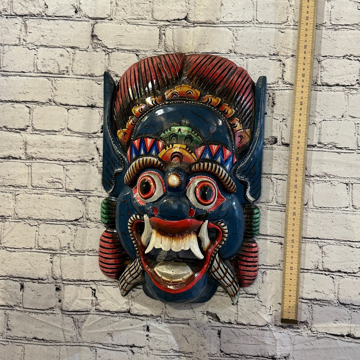 Large Wooden Blue Barong Wall Mask 50cm x 30cm Handmade And Fairtrade