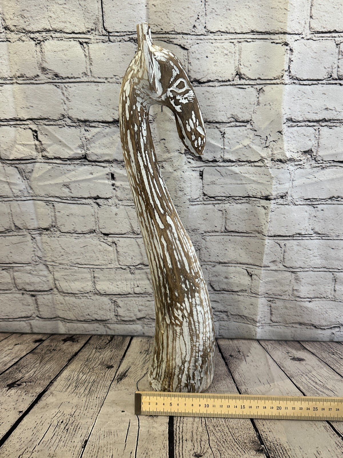 Brown Wooden Giraffe Head With Shabby Pattern 50cm x 10cm Handmade and Fairtrade