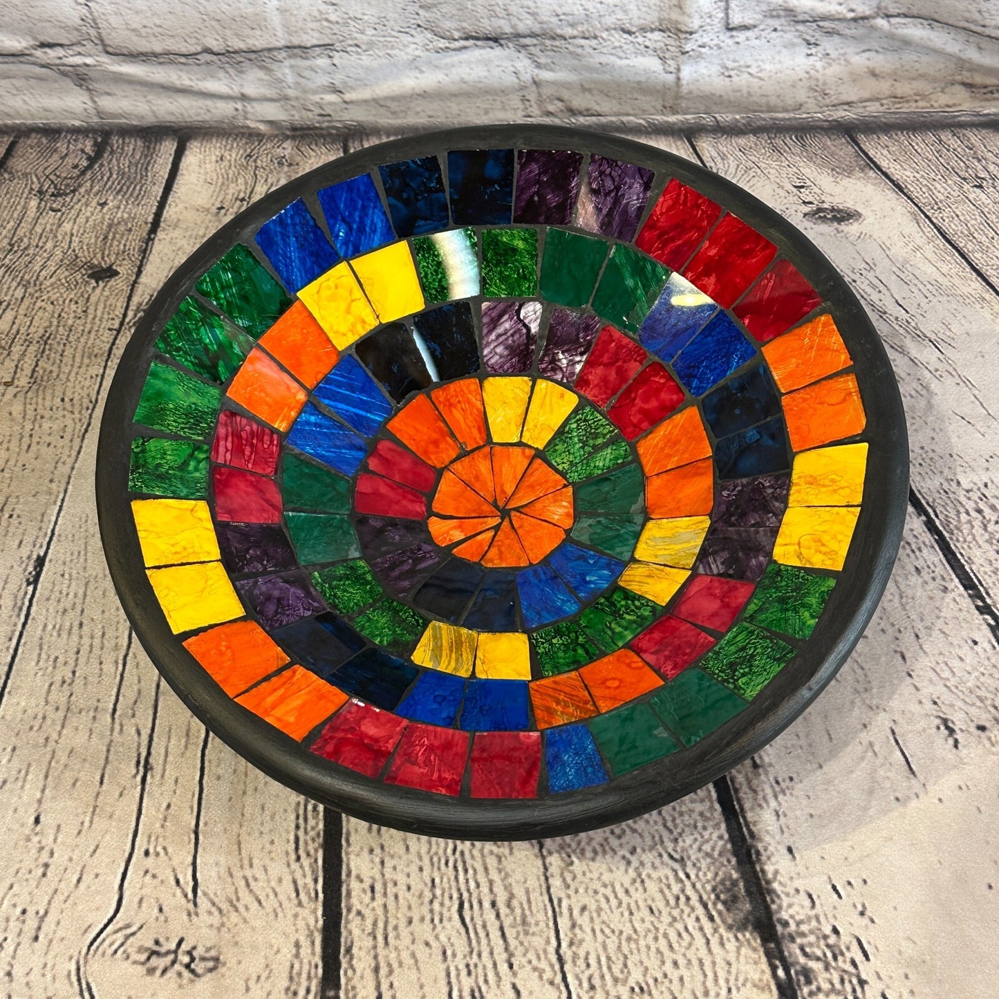 28cm Rainbow Blocks Round Mosaic Handmade Ceramic Glass Tile Bowl Fruit