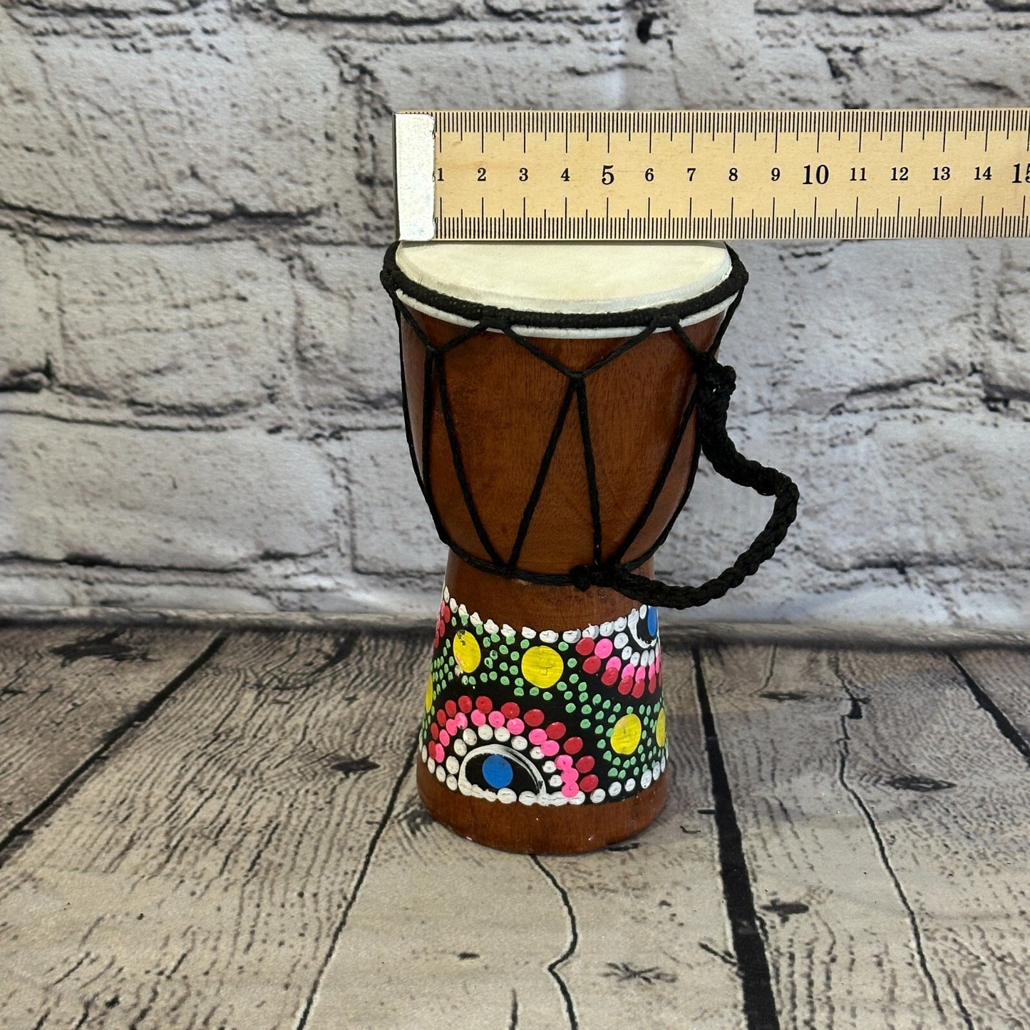 15cm Painted Wooden Djembe Bongo Painted African Influenced Drum High Handmade