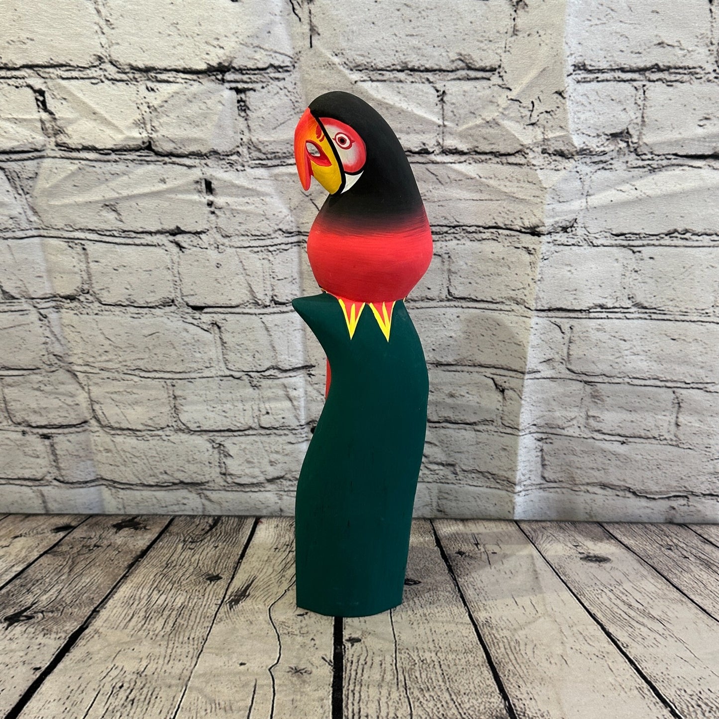 40cm Dark Red Parrot Bird Ornament Statue Fair Trade Hand Made Carved Wood