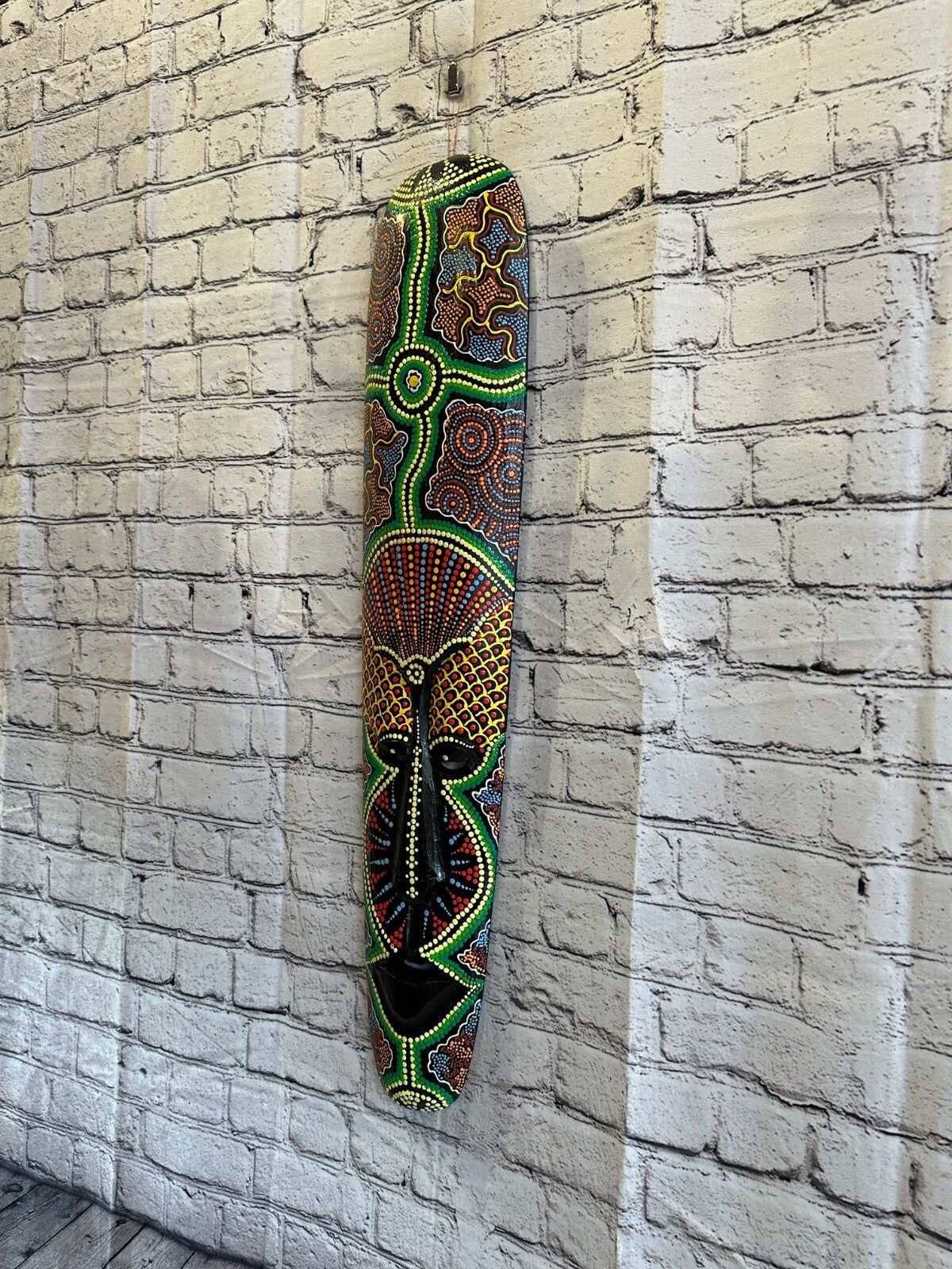 Mask 80cm Carved Wooden Dot Painted Ethnic Tribal Tiki Wall Art Handmade No 5