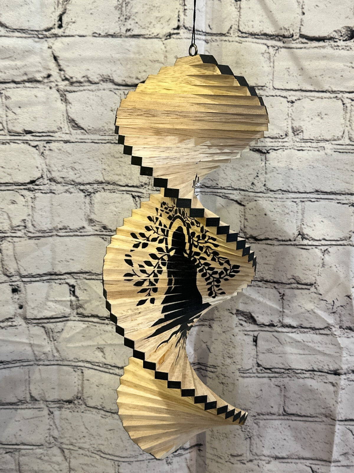 40cm Black Sitting Buddha Wind Spinner Wooden Spiral Mobile Garden Ornament
