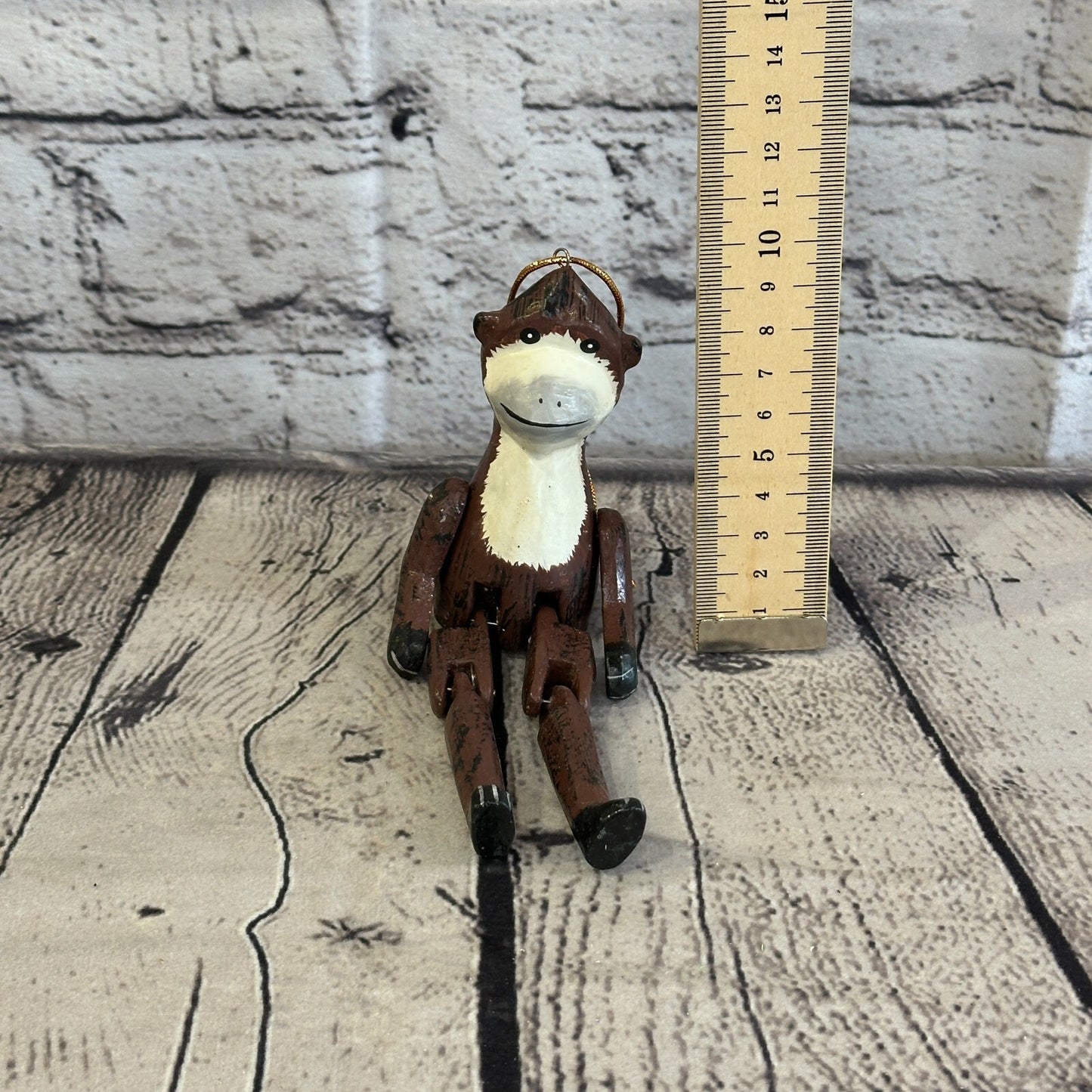 10cm Brown Monkey Sitting Animal, Wooden Shelf Ornament Handmade and Fairtrade