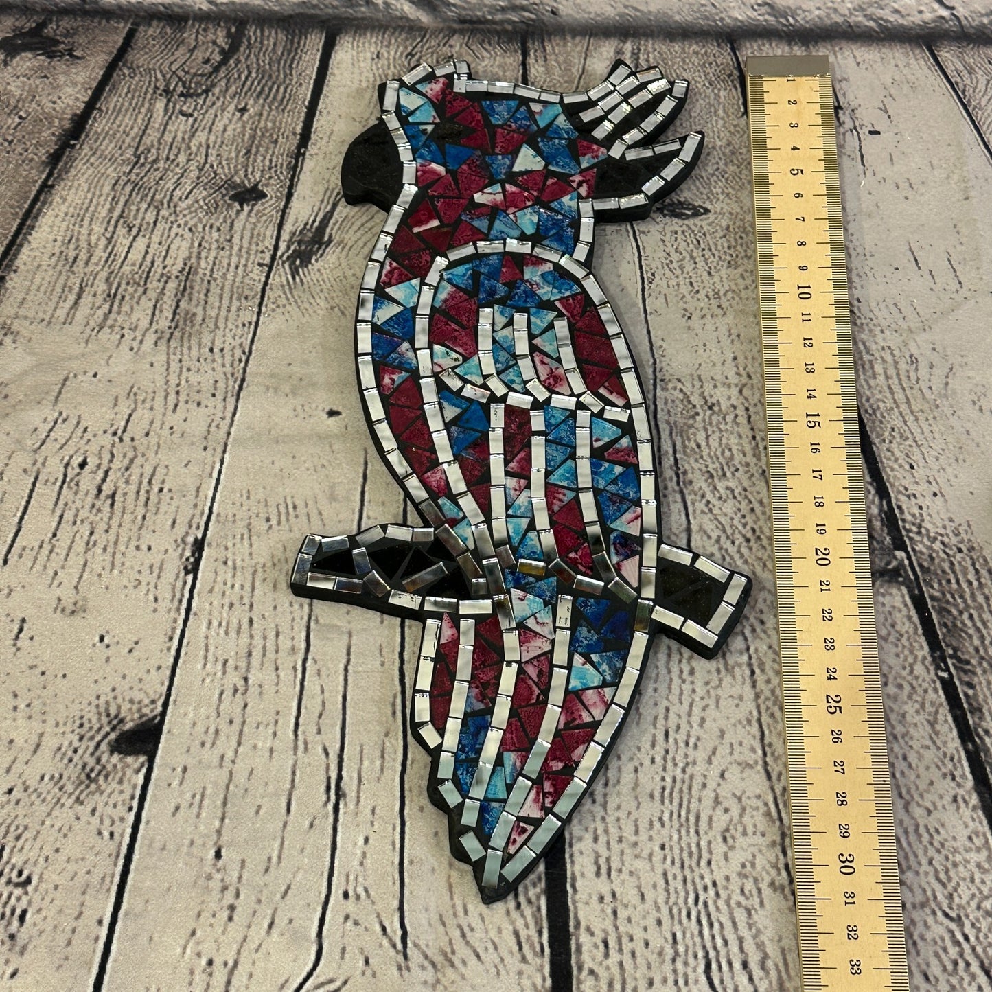 Purple Blue Red Tropical Parrot Mosaic Tile Wall Mirror 30cm x 15cm Handmade New