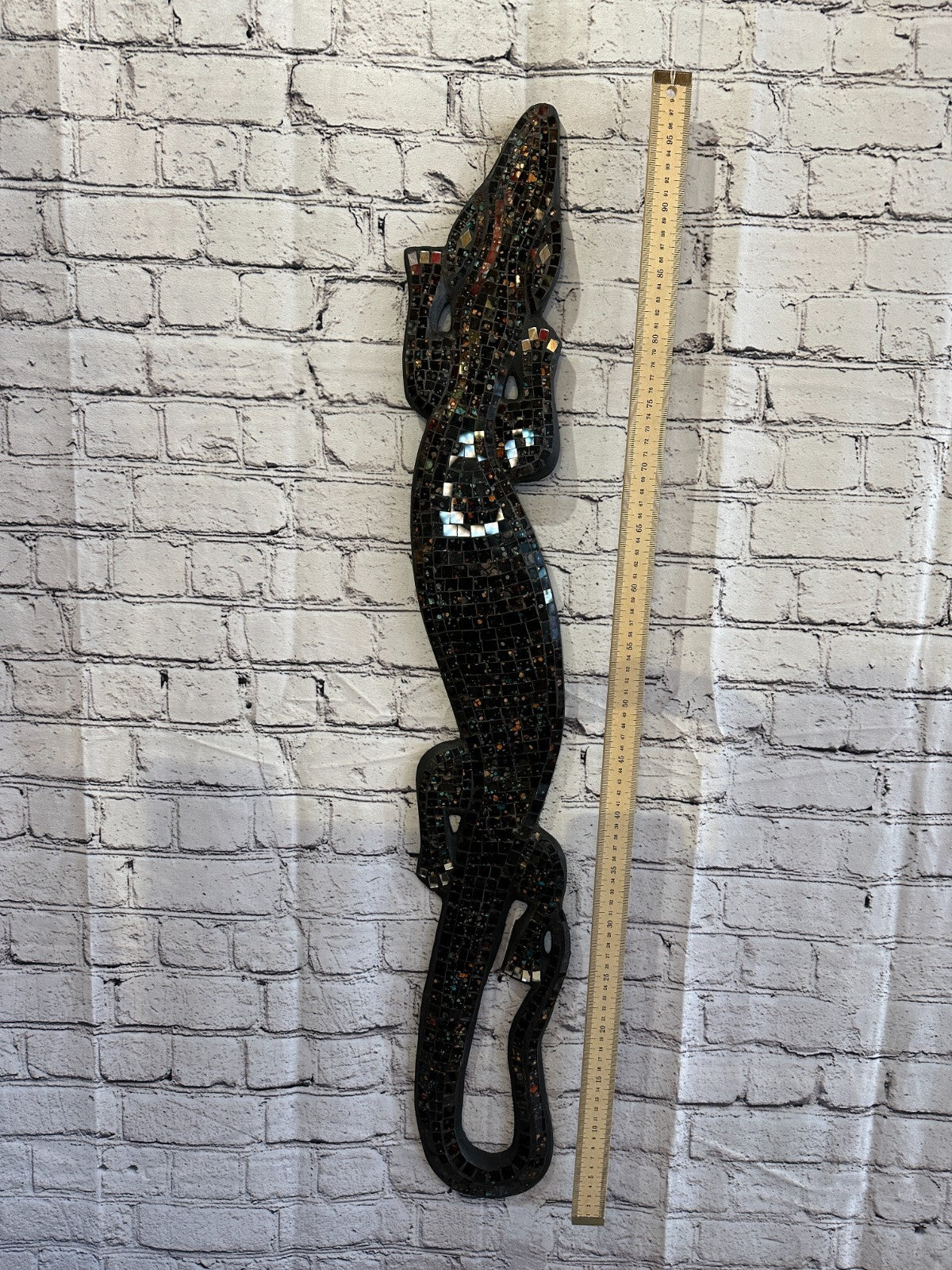 80cm Gecko Black Mosaic Wall Hanging Wooden Ornaments Wood Carving