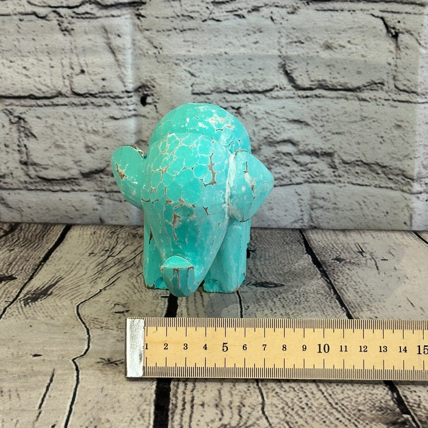 Green Wooden Elephant With Shabby Pattern 10cm x 10cm Handmade and Fairtrade