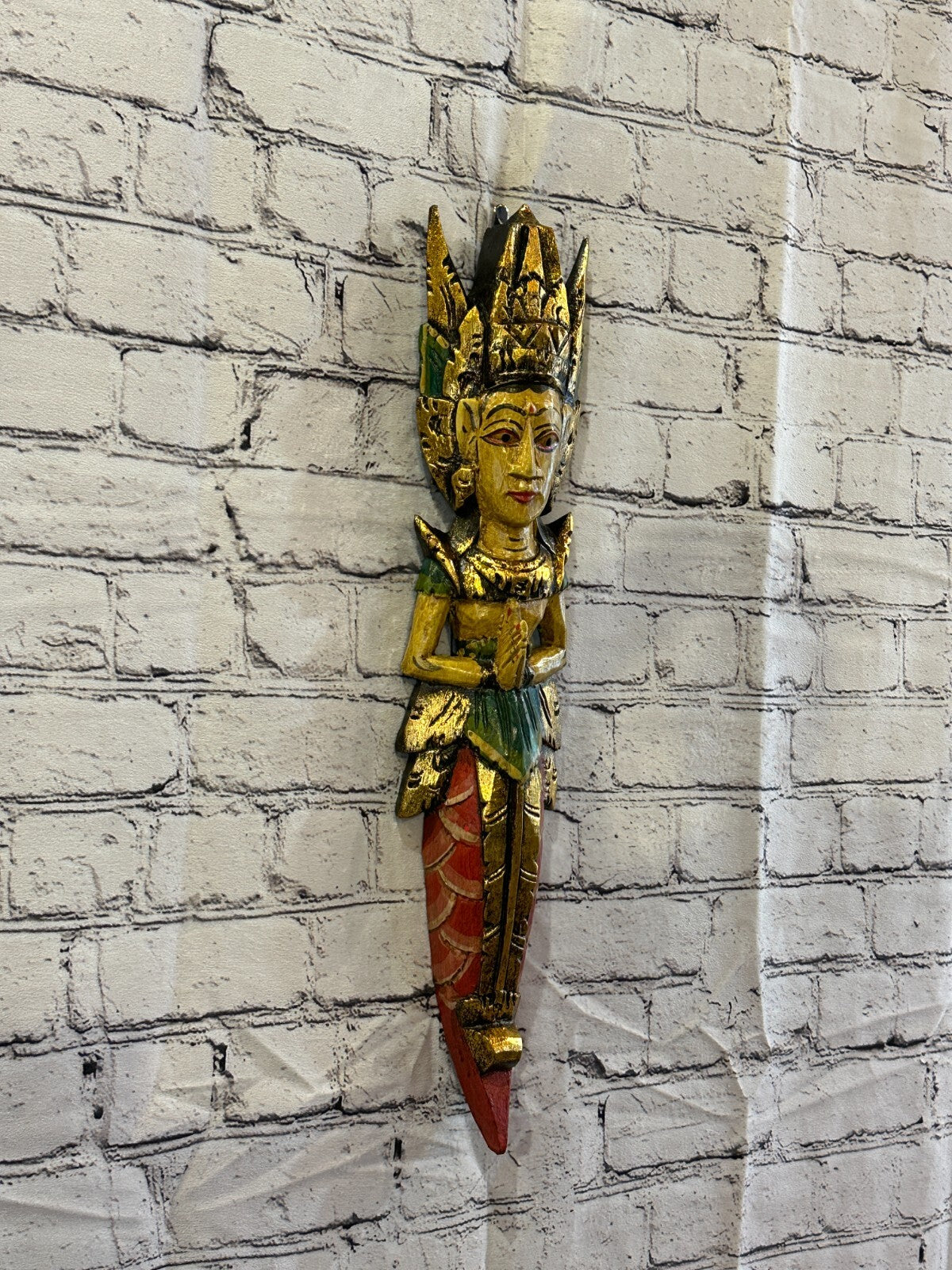 Old Antique Colour Sita Dewi Bali Rice Goddess Wings Mermaid Wood 50cm Pair