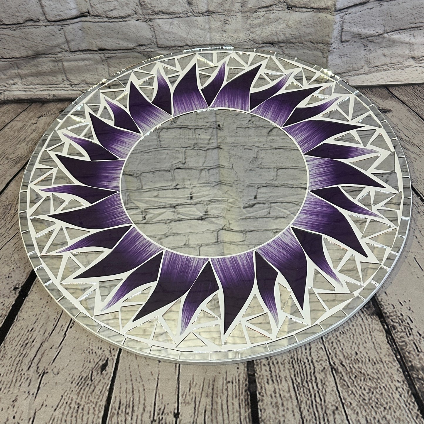 Purple Flame Sun Mosaic Tile Wall Mirror 50cm x 50cm 20 Inches Handmade New