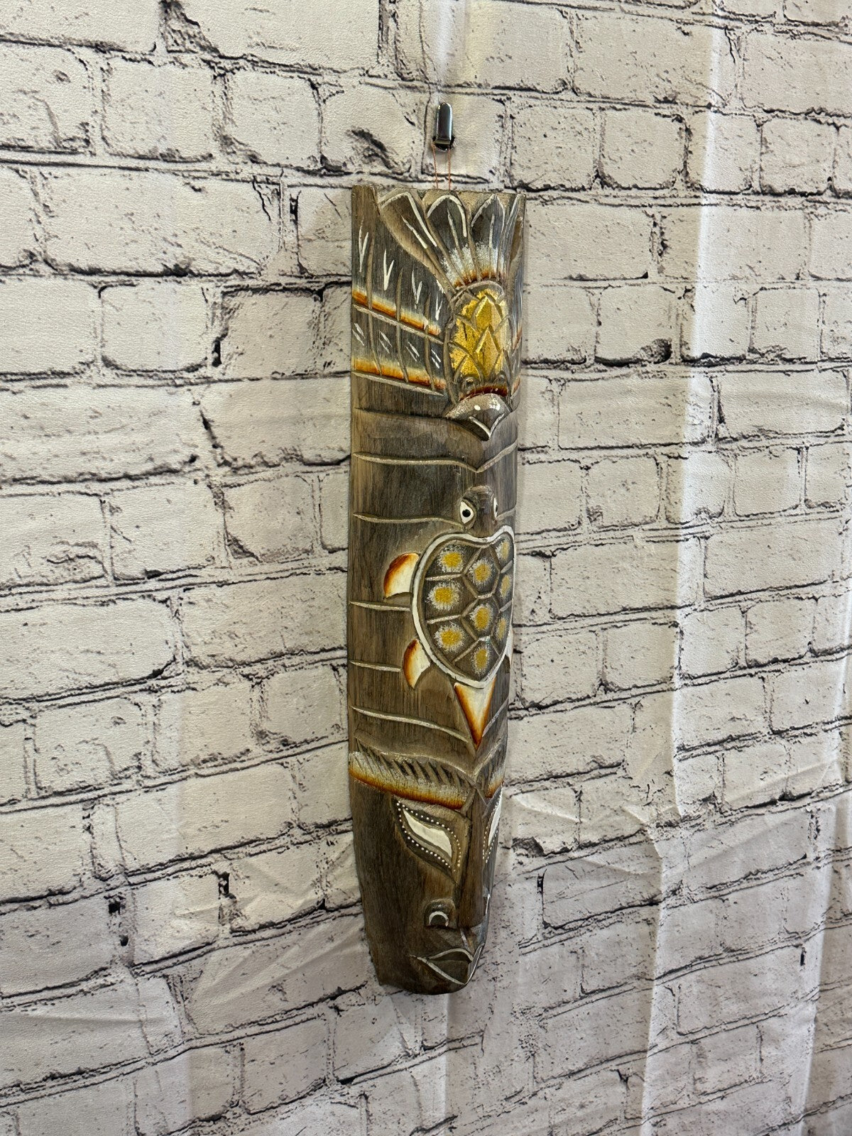 50cm Light Grey Turtle Hand Carved Fair Trade Wooden Animal Wall Art Hang Mask