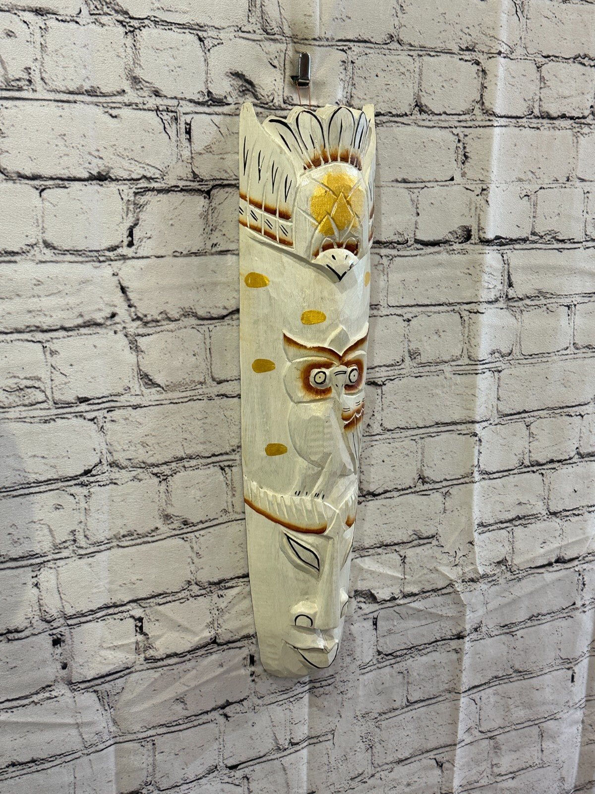 50cm White Owl Hand Carved Fair Trade Wooden Animal Wall Art Wall Hang Mask