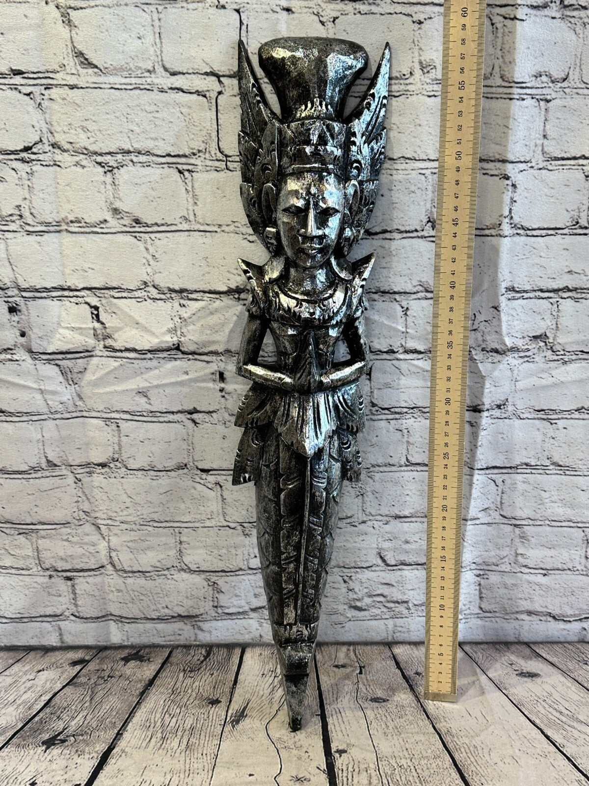Silver Antique Colour Sita Dewi Bali Rice Goddess Wings Mermaid Wood 60cm Pair