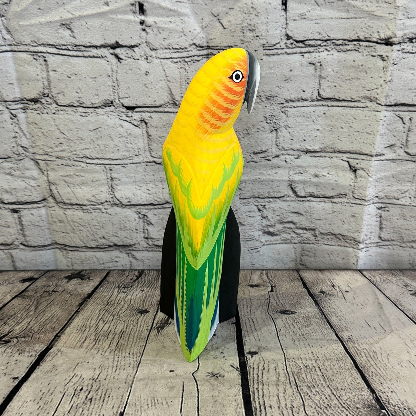 30cm Yellow Parrot Bird Ornament Statue Fair Trade Hand Made Carved Wood