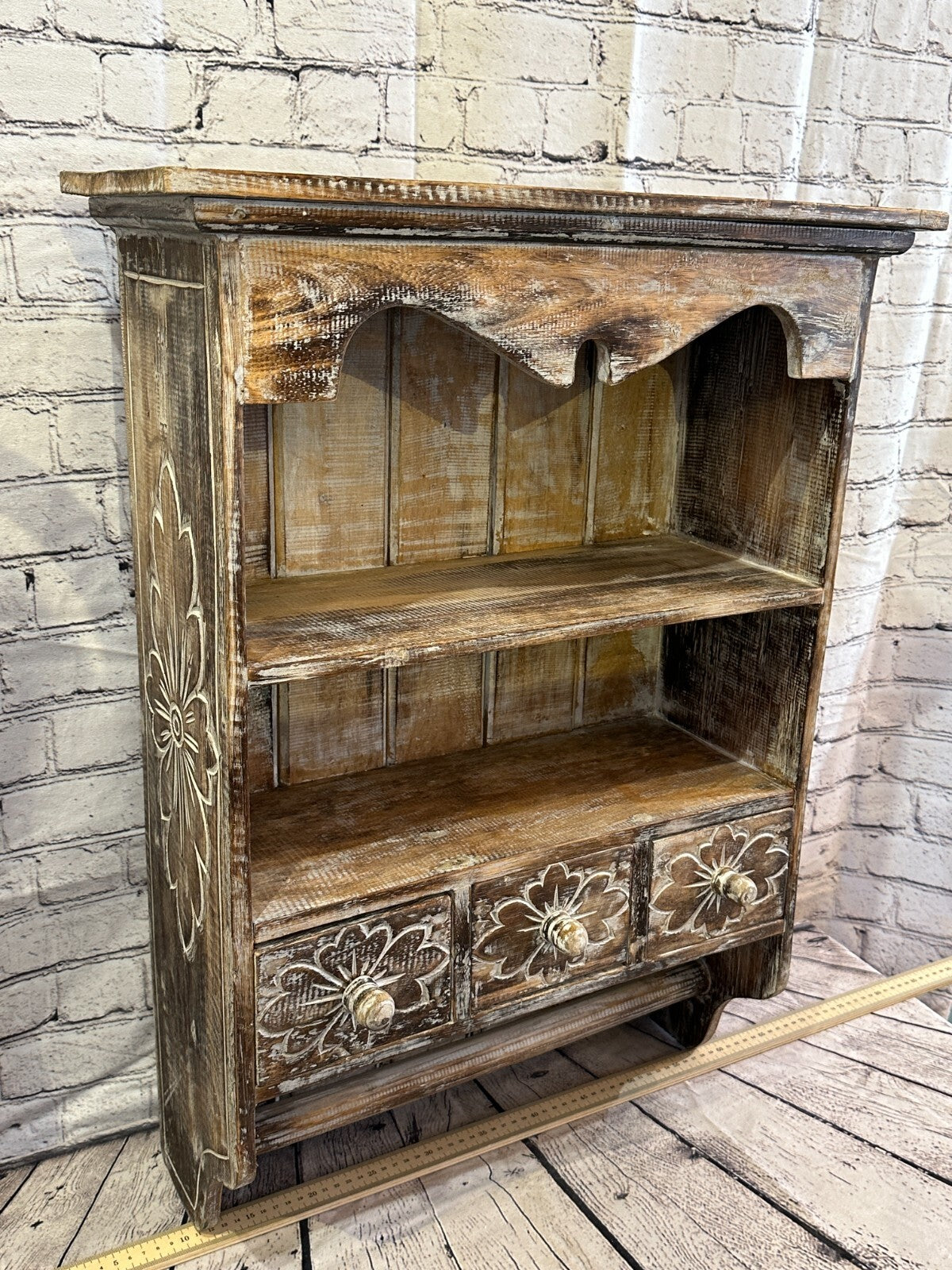 Brown 75cm x 50cm Wall Mounted Wooden Shabby Chic Hanging Storage Unit Cabinet