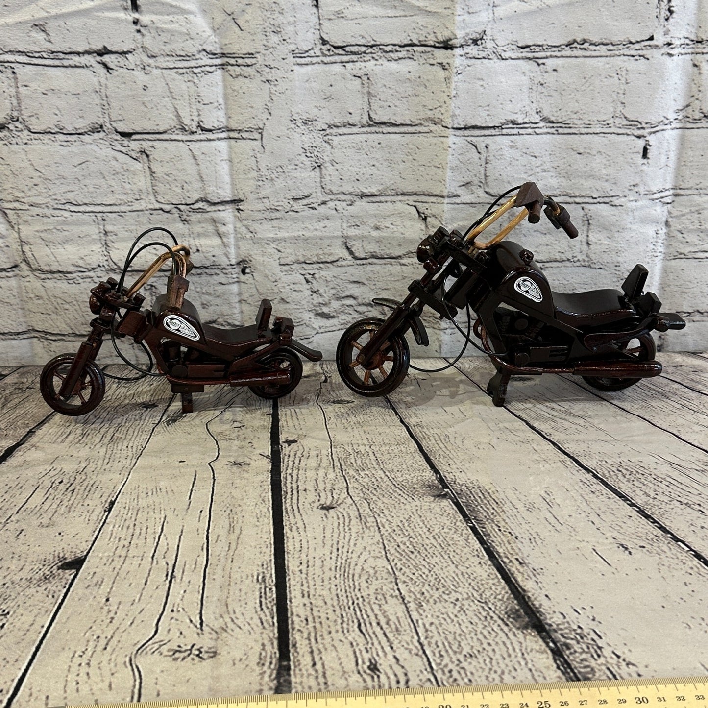 25cm Large Dark Wood Motorbike Motorcycle Model Wooden Ornament Decorative Bike