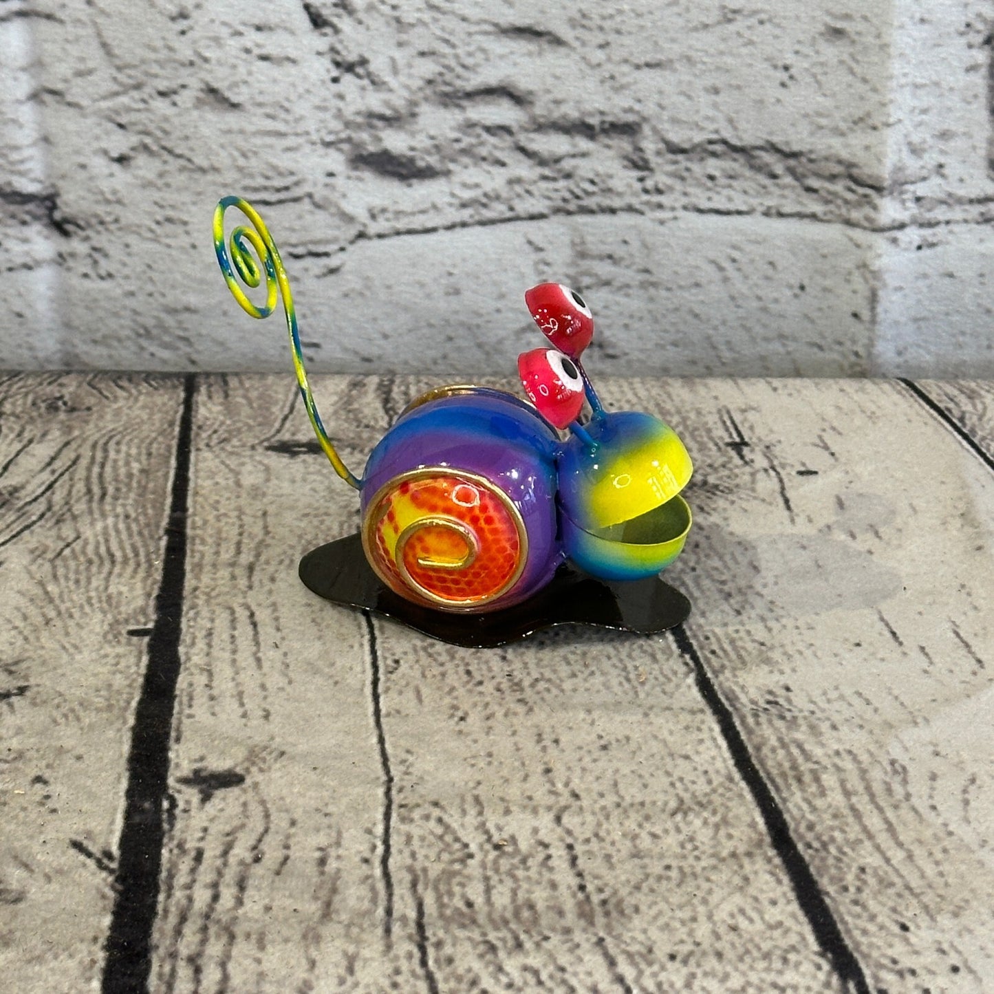 10cm x 7cm Blue Snail Bug Cartoon Postcard Holder Ornament Painted Statue