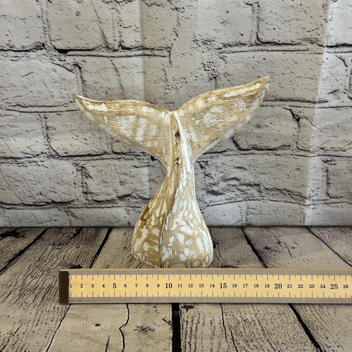 20cm x 18cm Whale Tail White Fish Wood Coastal Ocean Bathroom Decoration