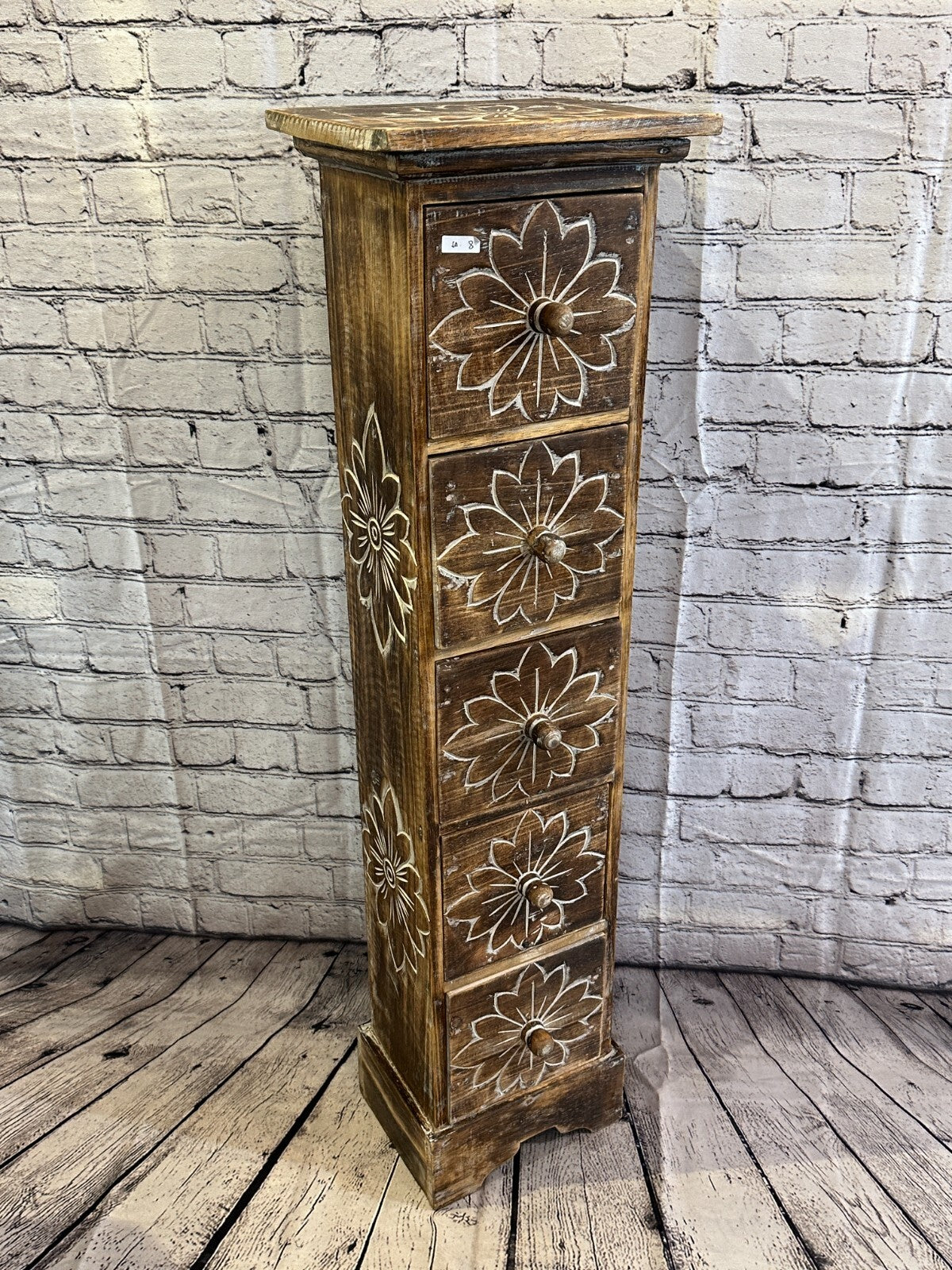 100cm x 25cm Brown 5 Draw Wooden Side Cabinet Living Hallway Storage Furniture