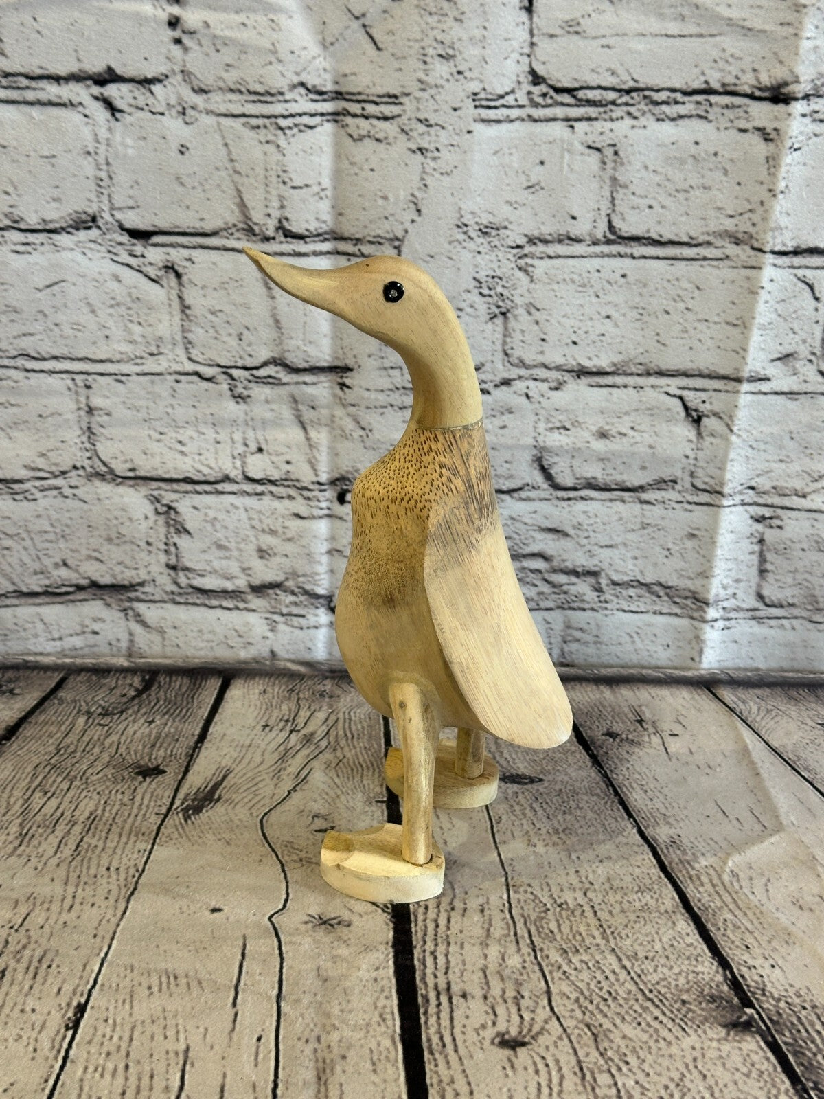 Looking Left 25cm Tall Wooden Hairy Duckling Baby Duck Bamboo Root Fairtrade