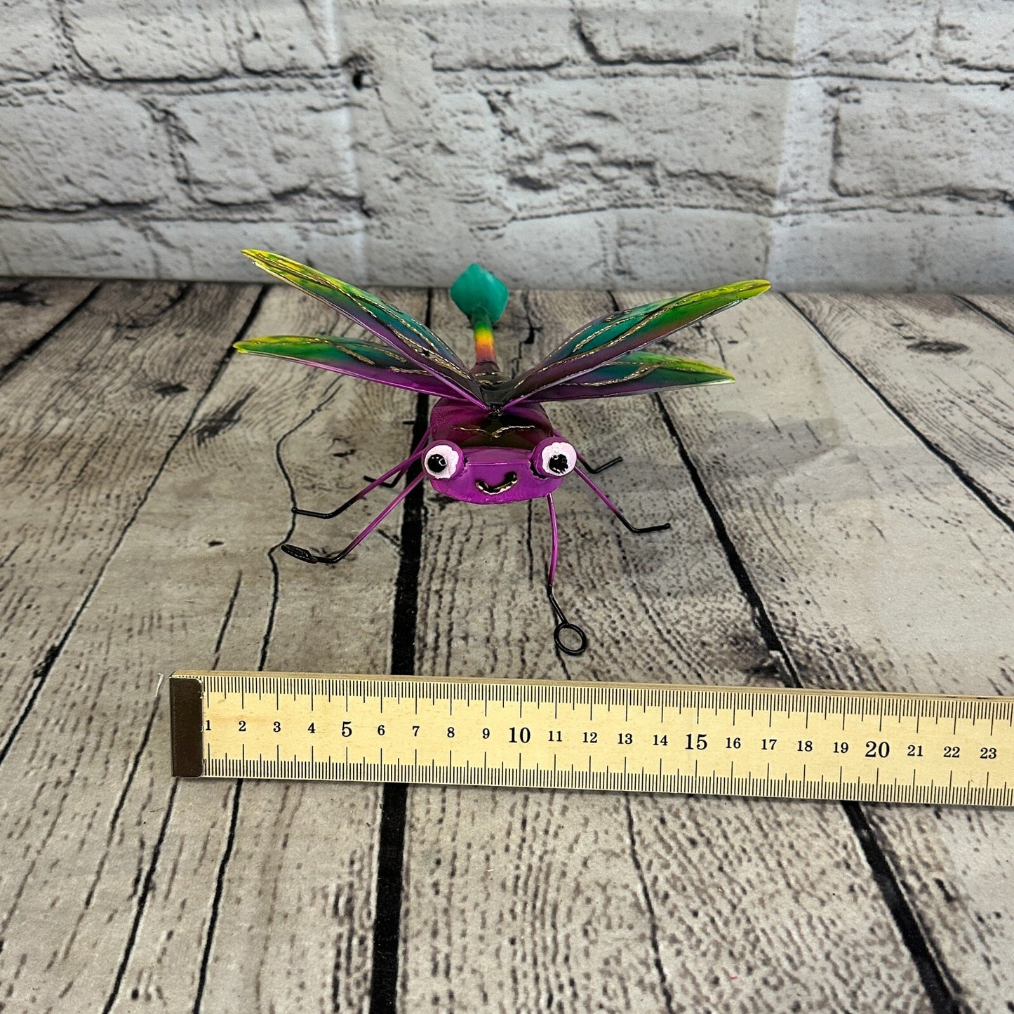 20cm x 15cm Pink Dragonfly Bug Metal Tin Wall Hanging Ornament Painted Statue