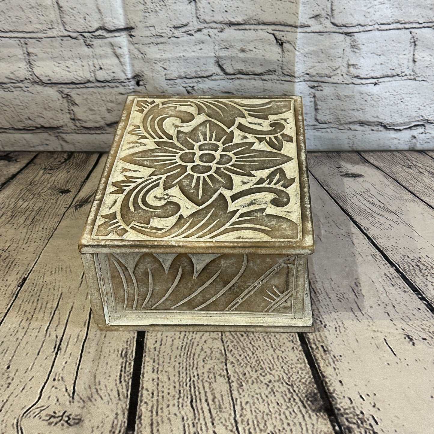 Brown Flower MDF Box Lotus 22cm x 18cm x 8cm Wooden Box Trinket Handmade