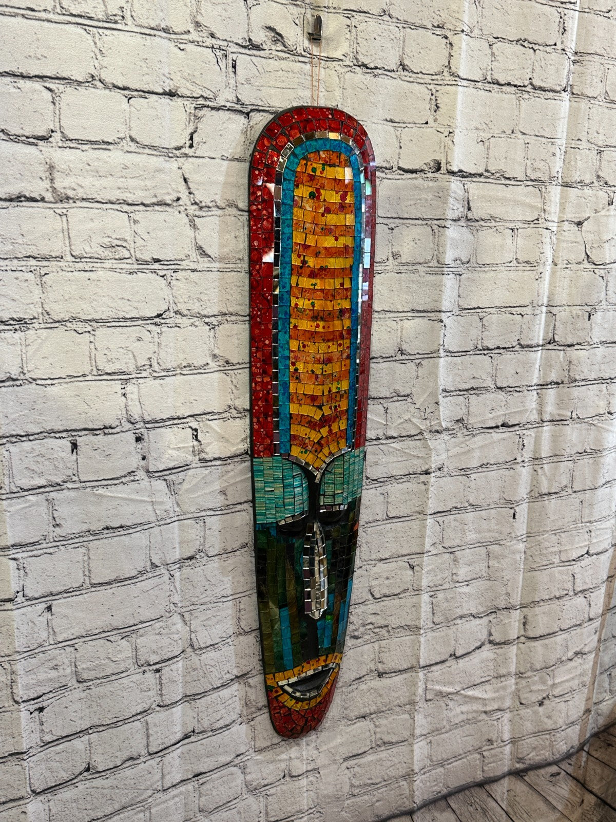 80cm Mosaic Mirror Mask Carved Painted Ethnic Tribal Wall Art Handmade Design 8
