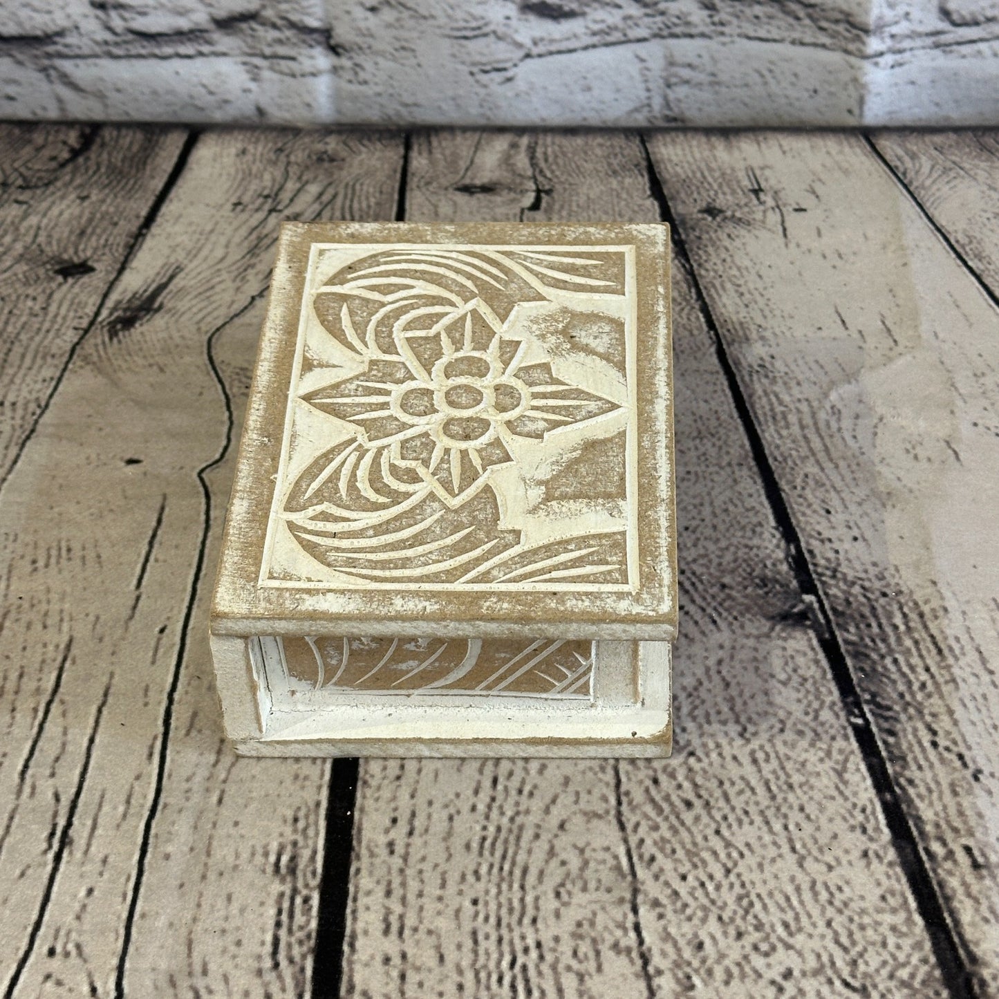 White Flower MDF Box Lotus 14cm x 10cm x 6cm Wooden Box Trinket Handmade